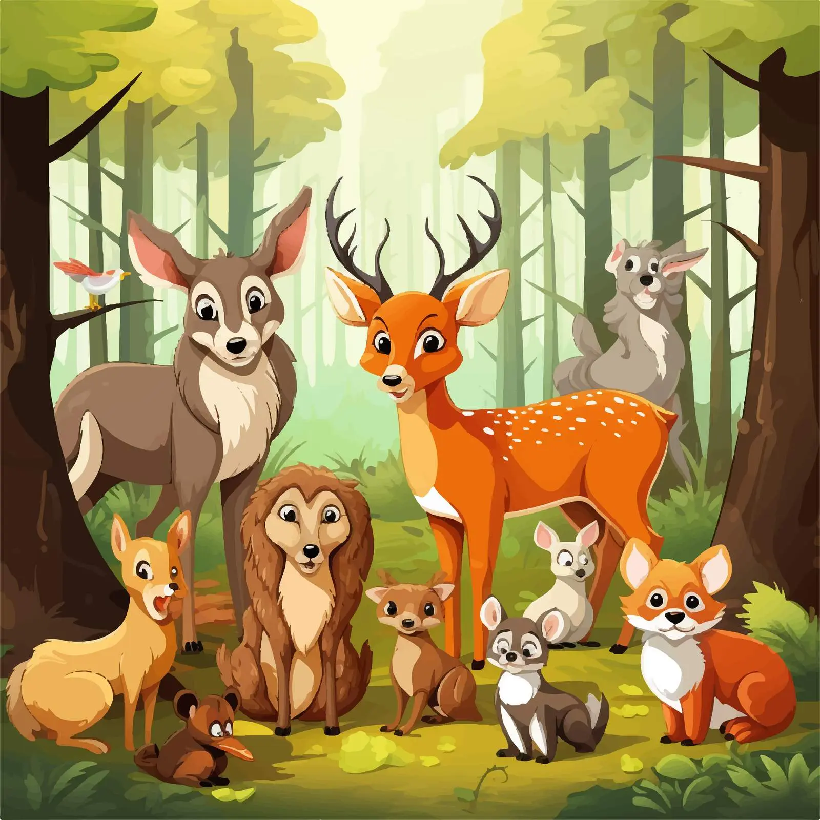 Forest Illustration with Group of Animals Vector – free forest life image from Dotvec