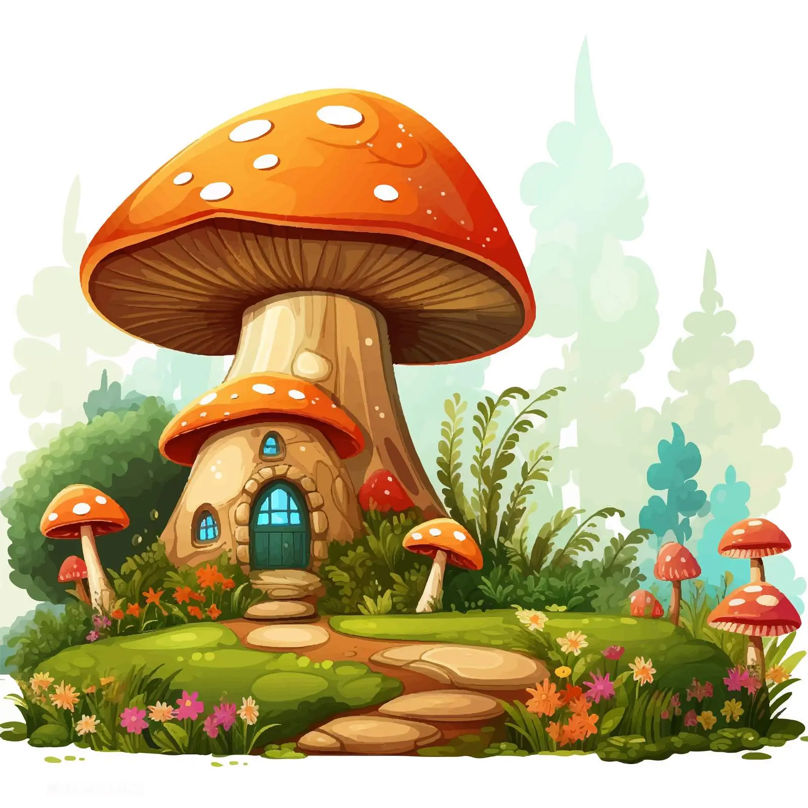 Whimsical Forest with Mushroom House Vector — free download from Dotvec