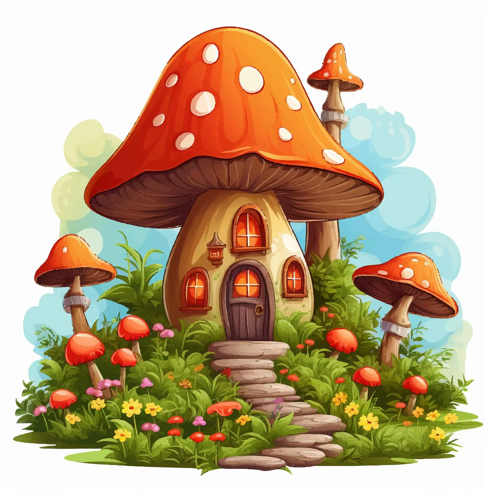 Mushroom House in Enchanted Forest Vector Art — free download from Dotvec