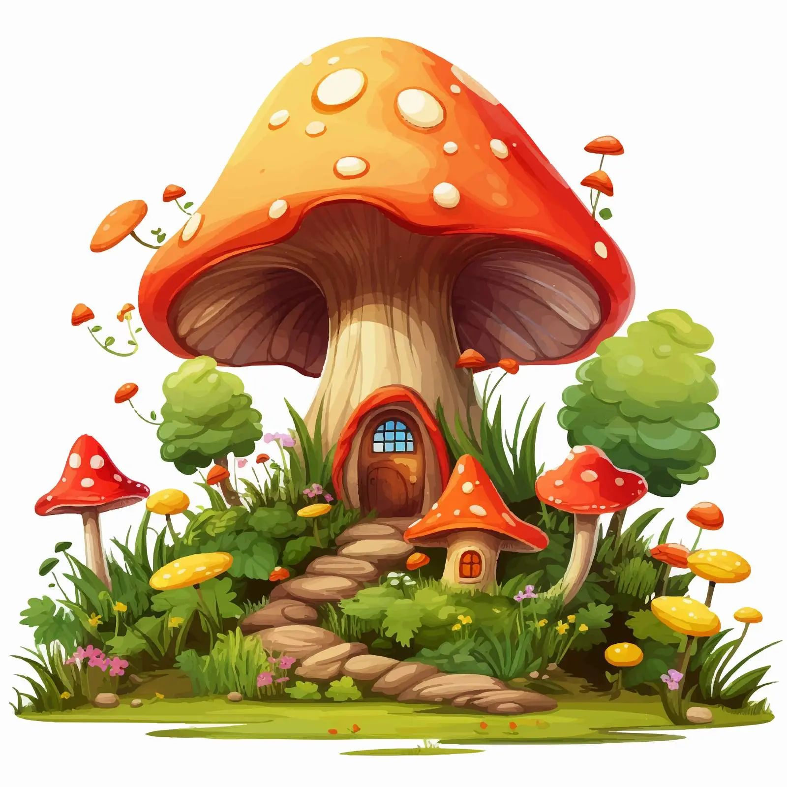 Forest Illustration with Mushroom House Vector Art — free download from Dotvec