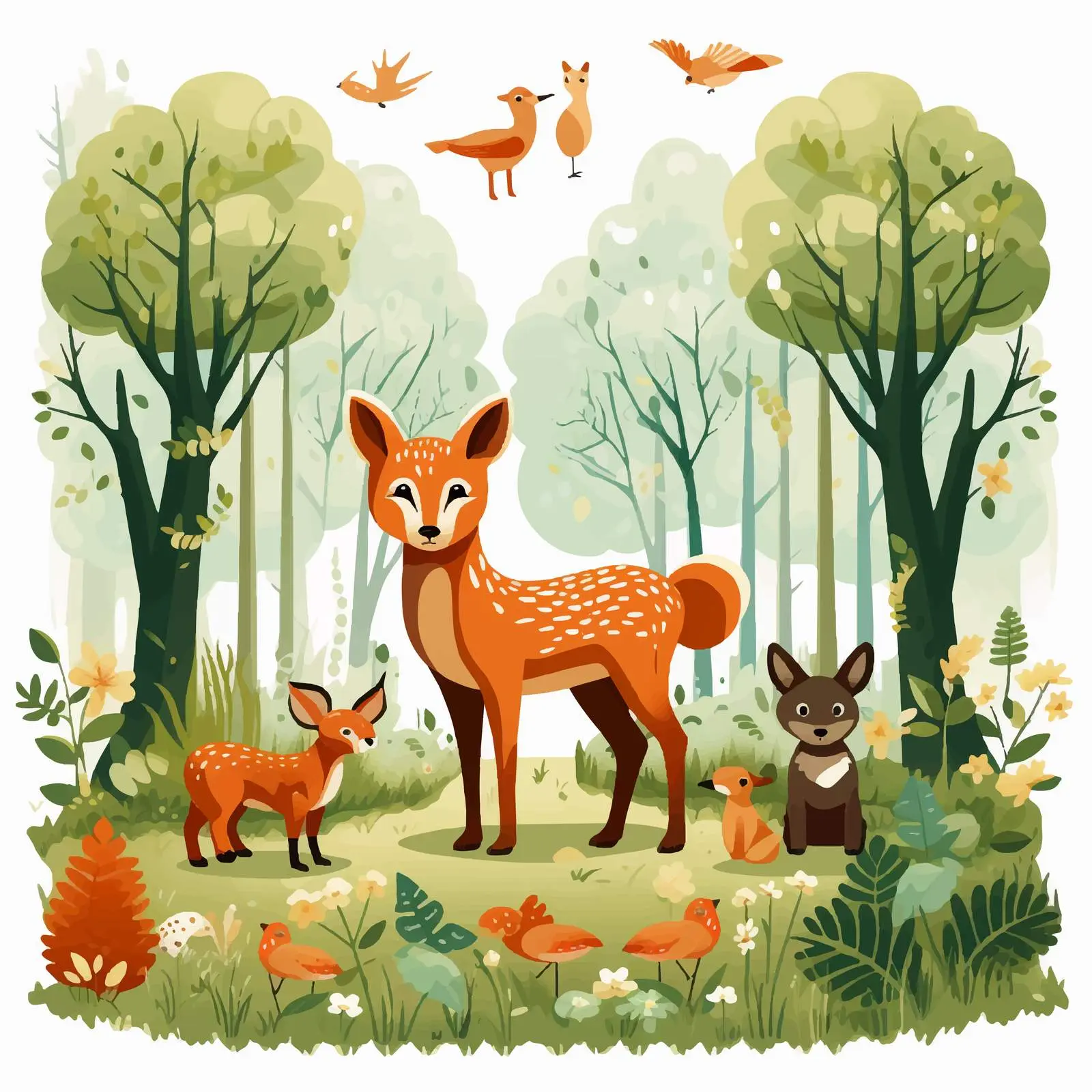 Cartoon Forest Illustration with Animals — free download from Dotvec