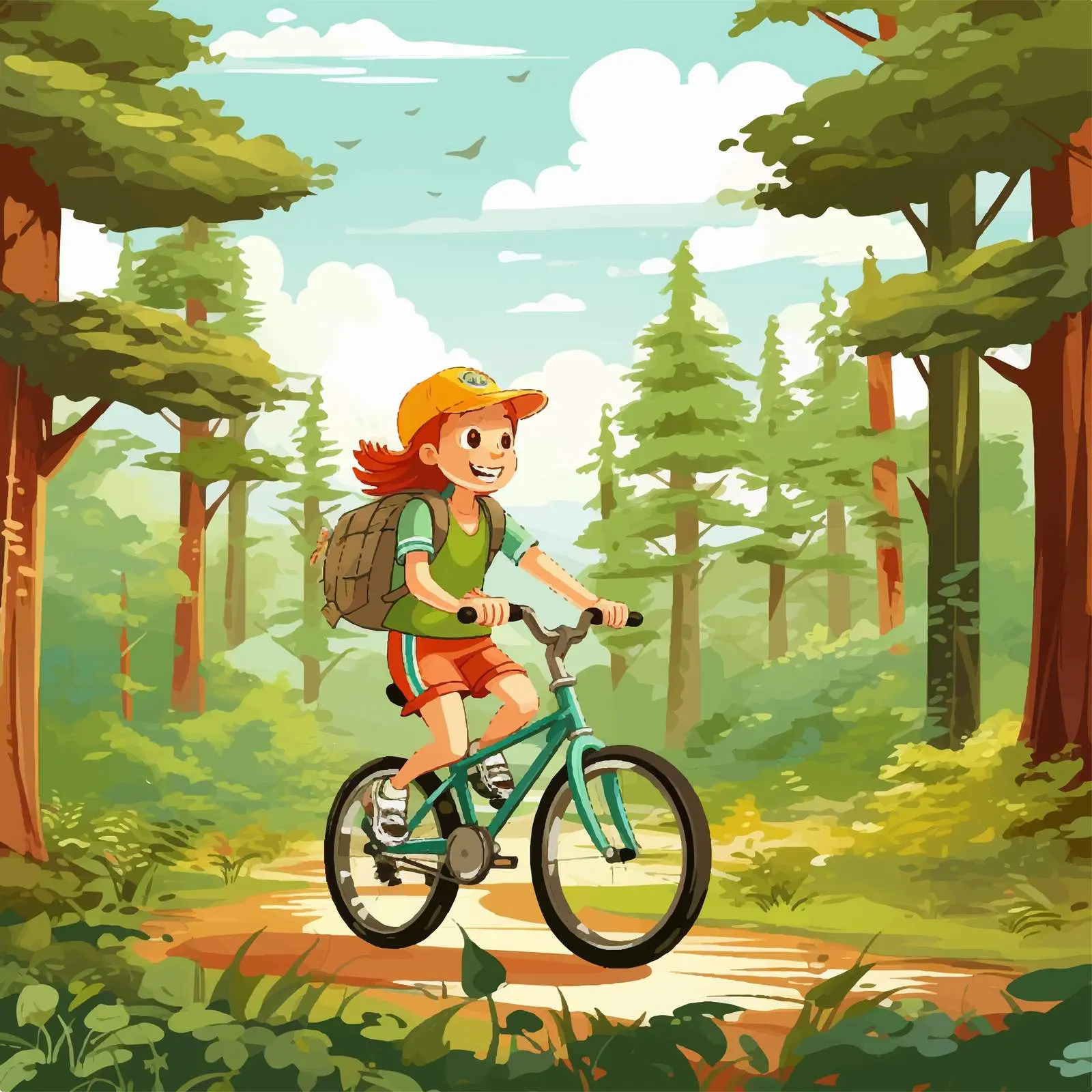 Children Riding Bike in Forest Vector Illustration — free download from Dotvec
