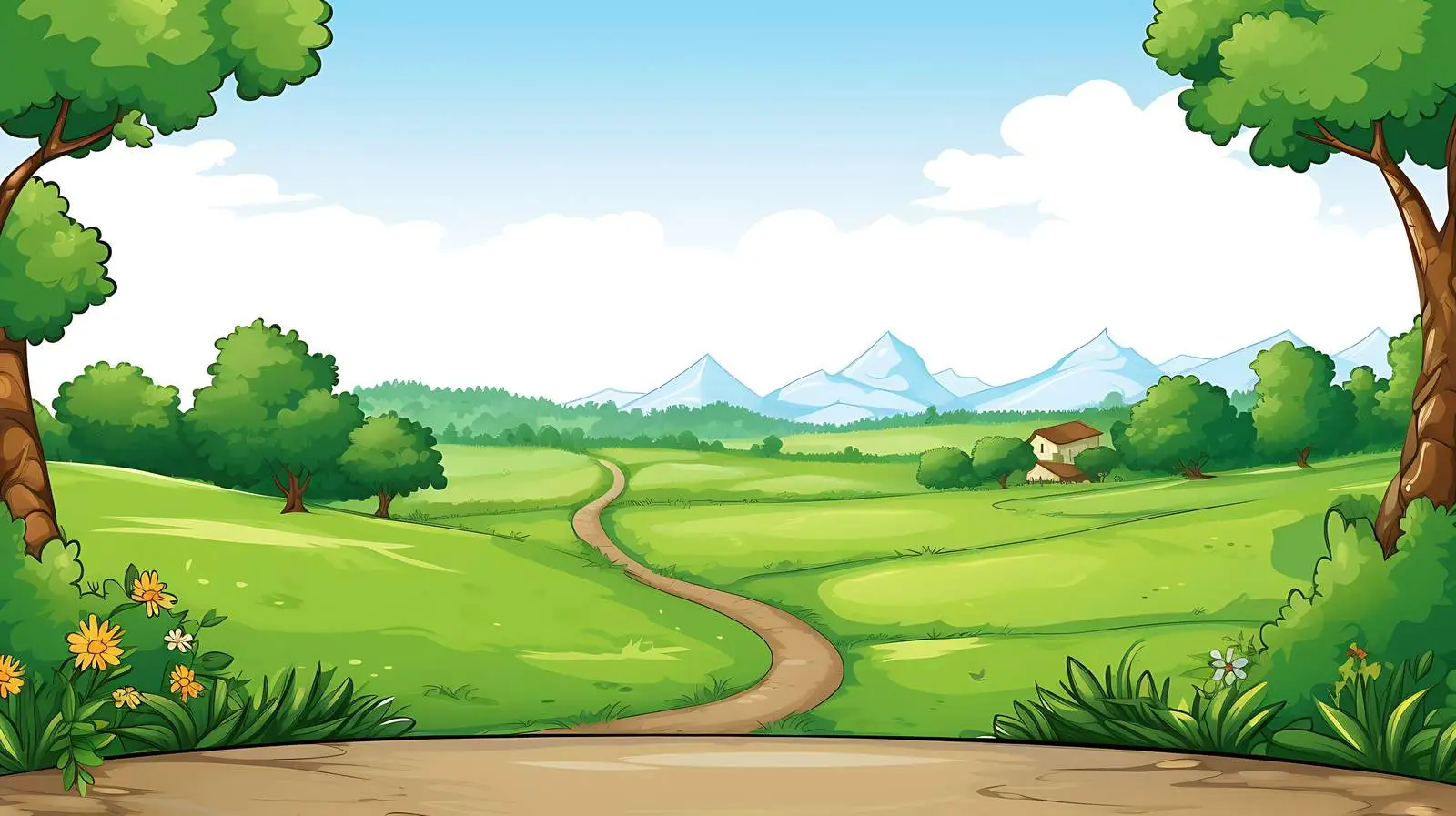 Scenic Green Road Frame Illustration — free download from Dotvec
