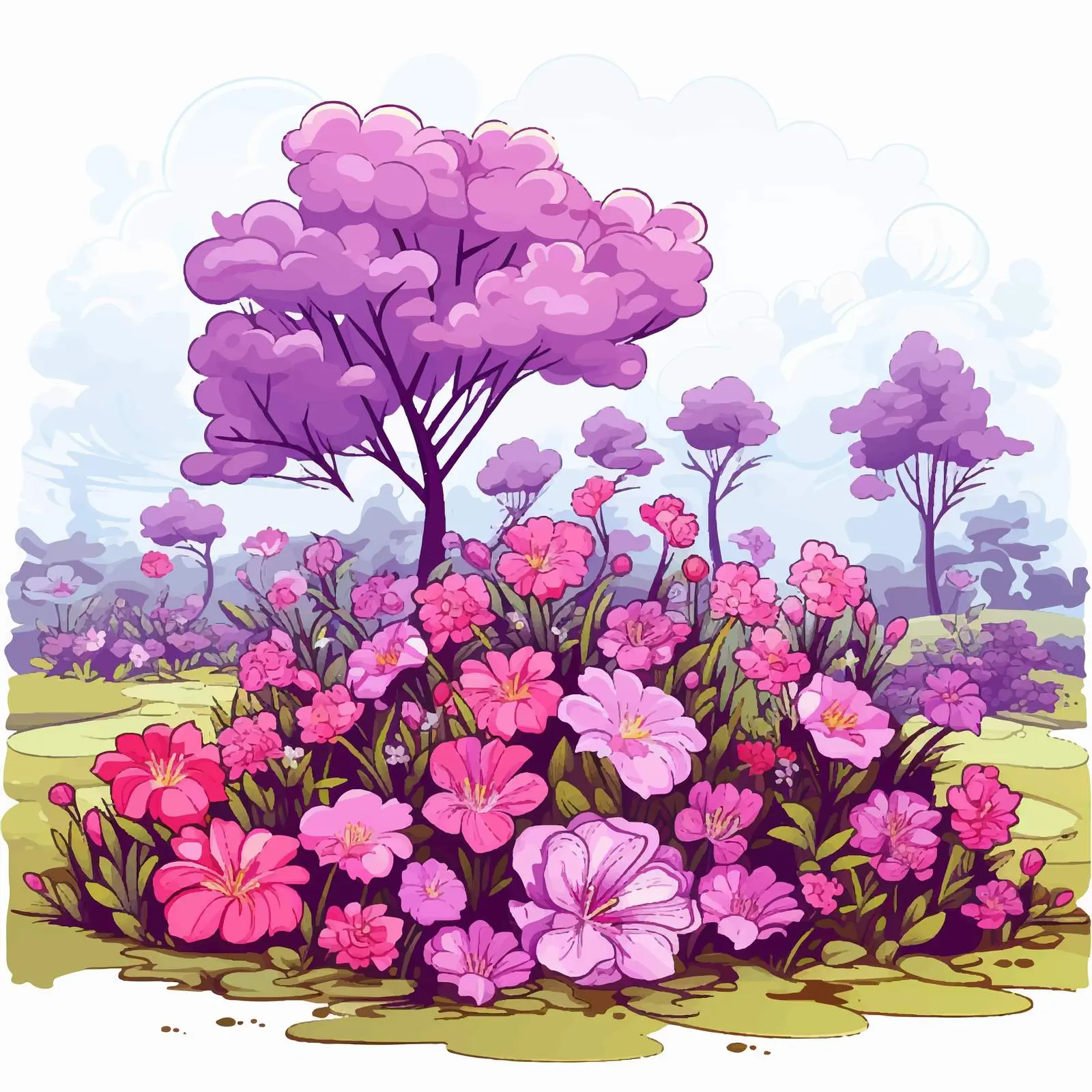 Blooming Pink and Violet Garden Illustration — free download from Dotvec