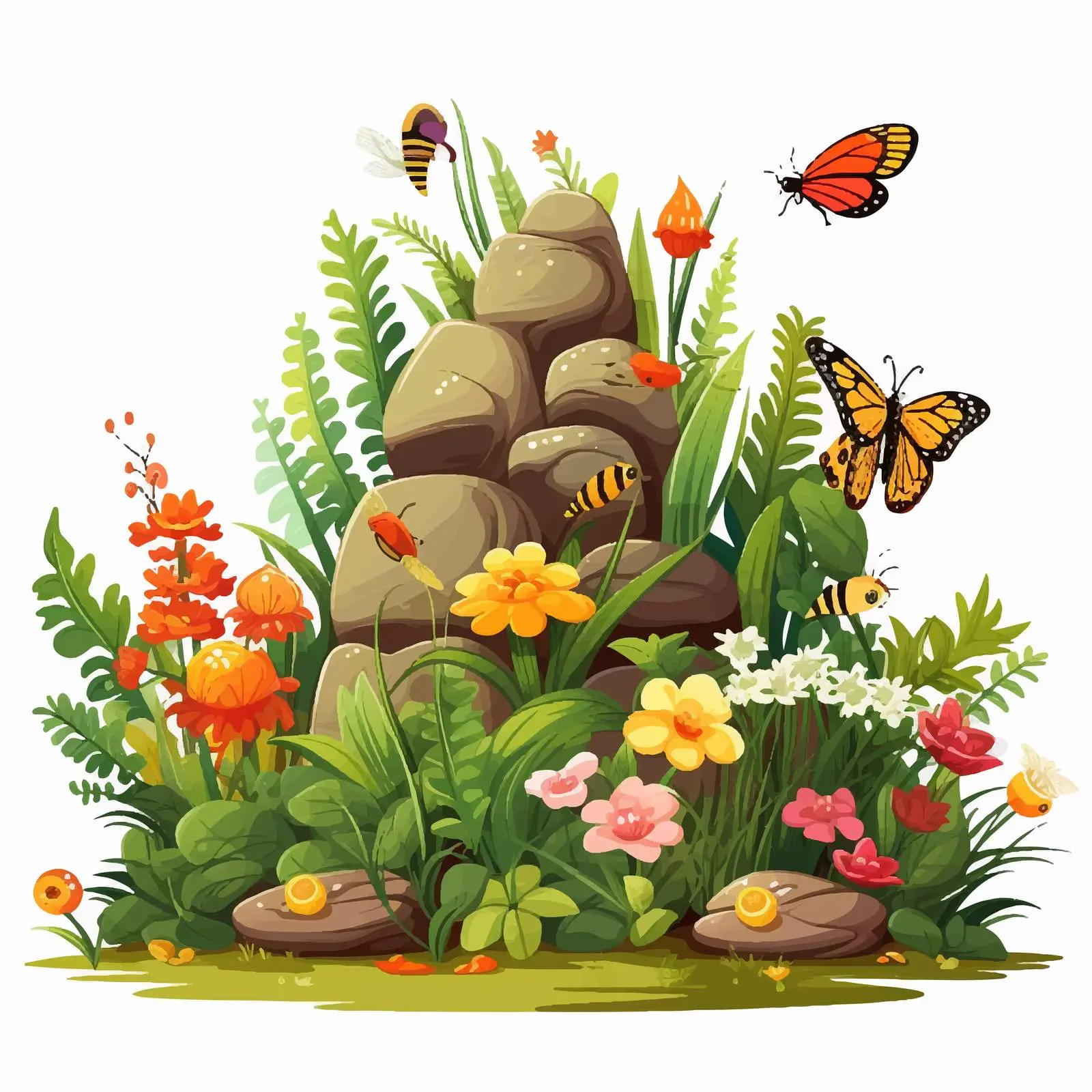 Colorful Garden with Insects Cartoon Vector — free download from Dotvec