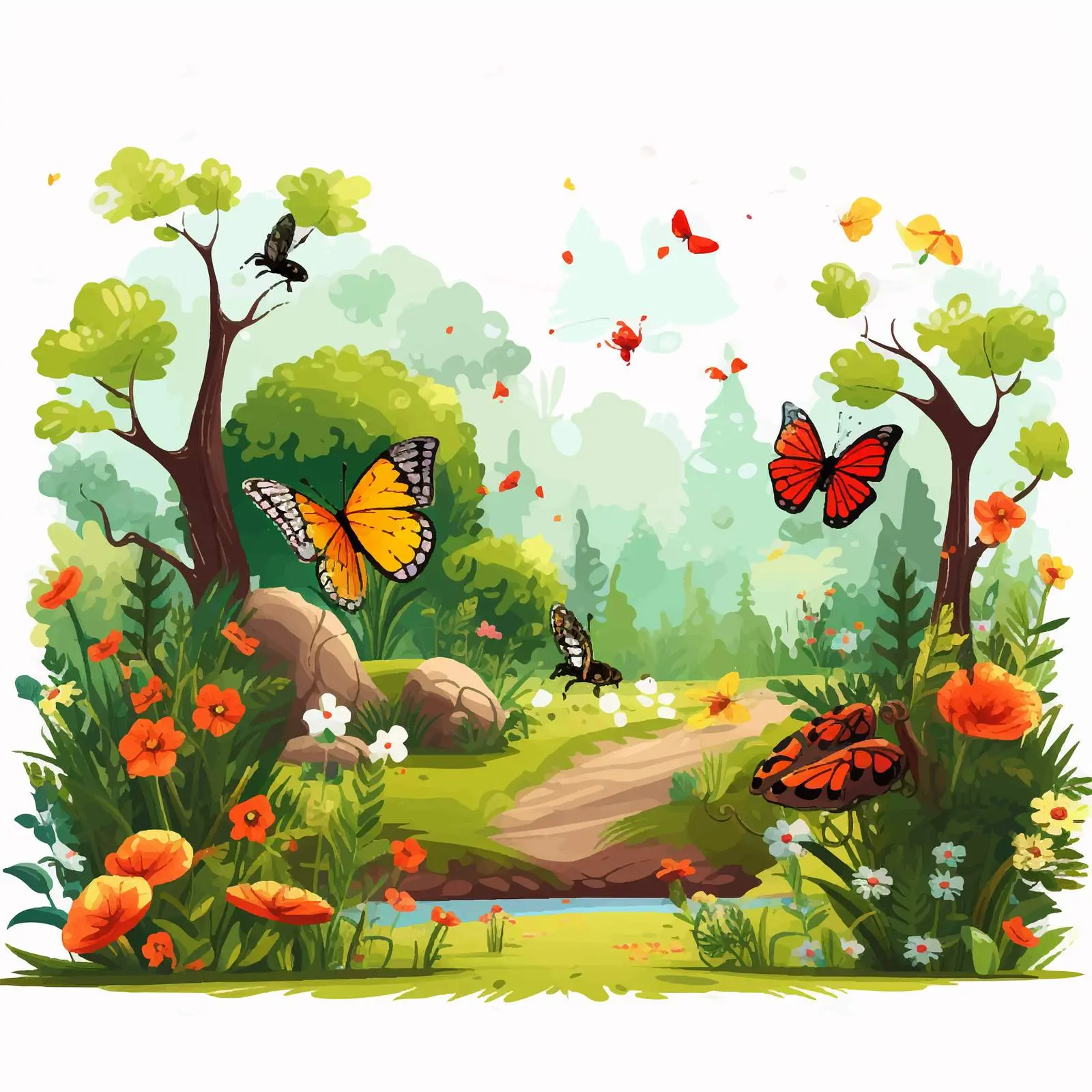 Colorful Garden Illustration with Insects – free ladybug image from Dotvec