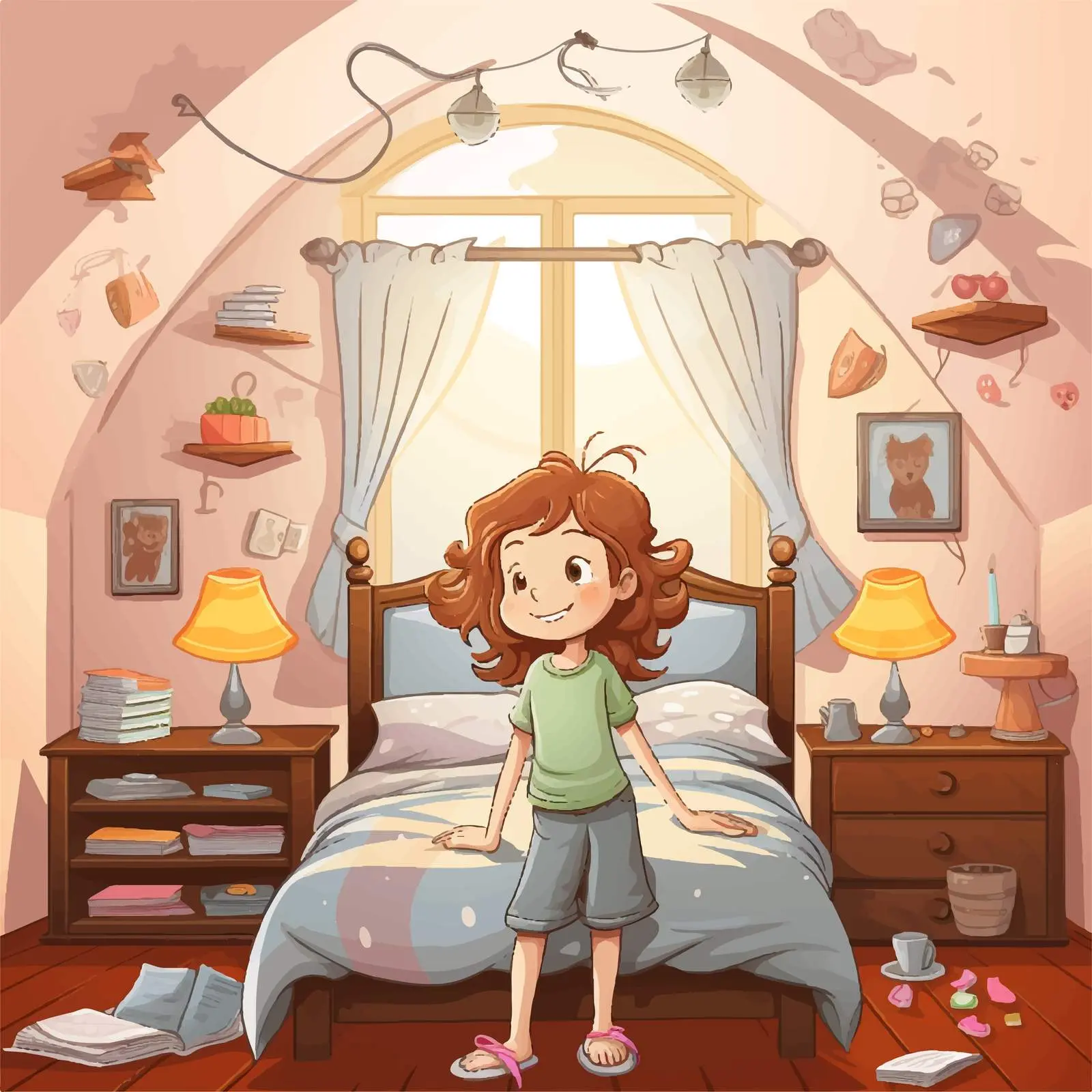 Girl in a Beautiful Bedroom Vector Illustration — free download from Dotvec