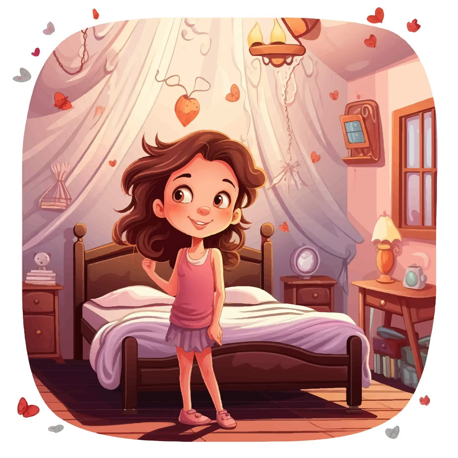 Girl in Beautiful Bedroom Vector Illustration — free download from Dotvec