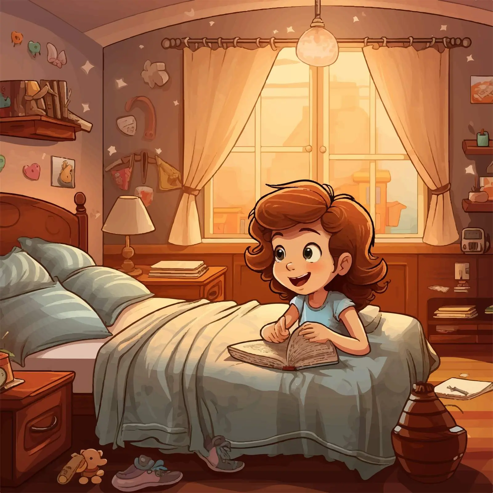 Girl in a Beautiful Bedroom Vector Illustration — free download from Dotvec