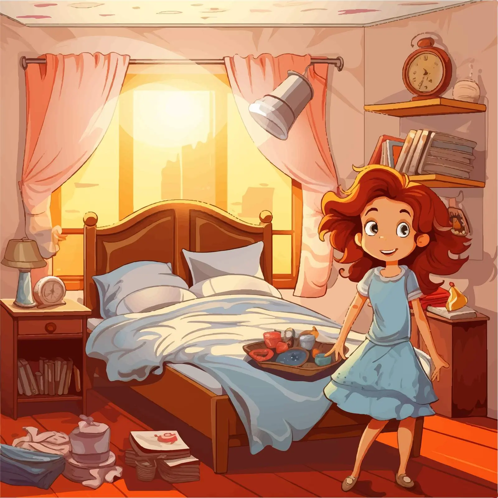 Girl in Beautiful Bedroom Vector Illustration — free download from Dotvec