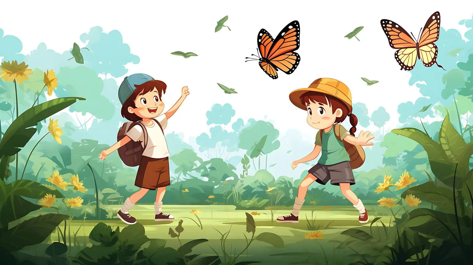 Children catching butterfly illustration — free download from Dotvec
