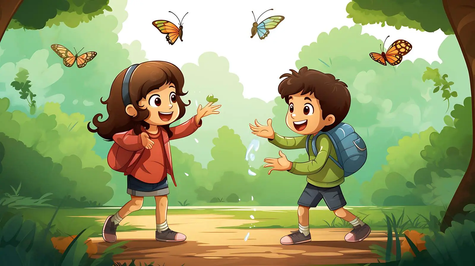 Children catching butterfly illustration — free download from Dotvec