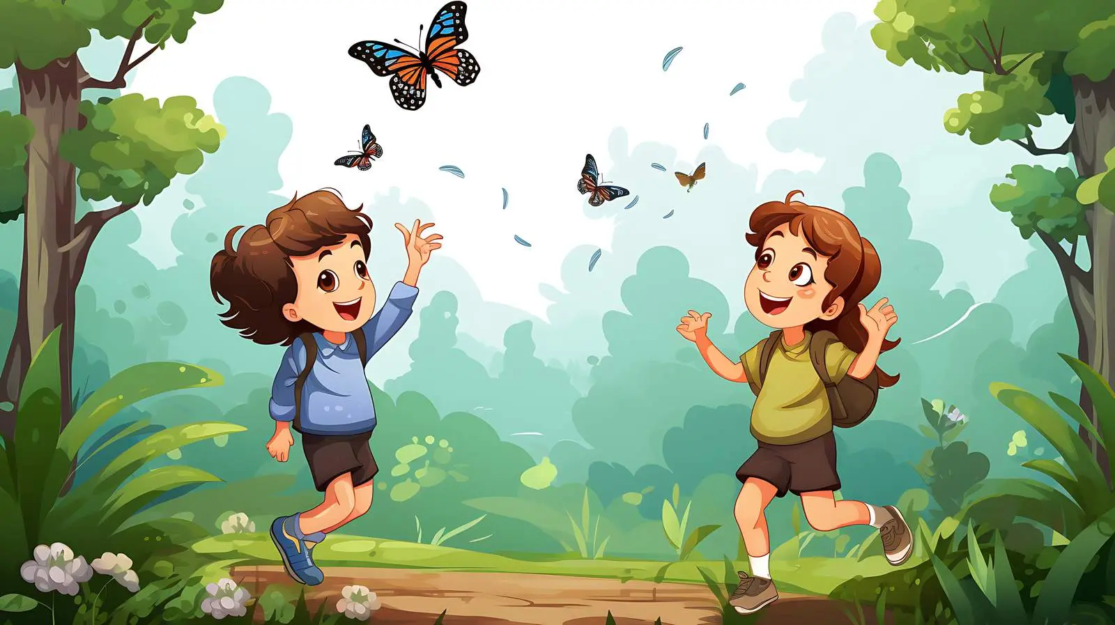 Children catching butterfly illustration — free download from Dotvec