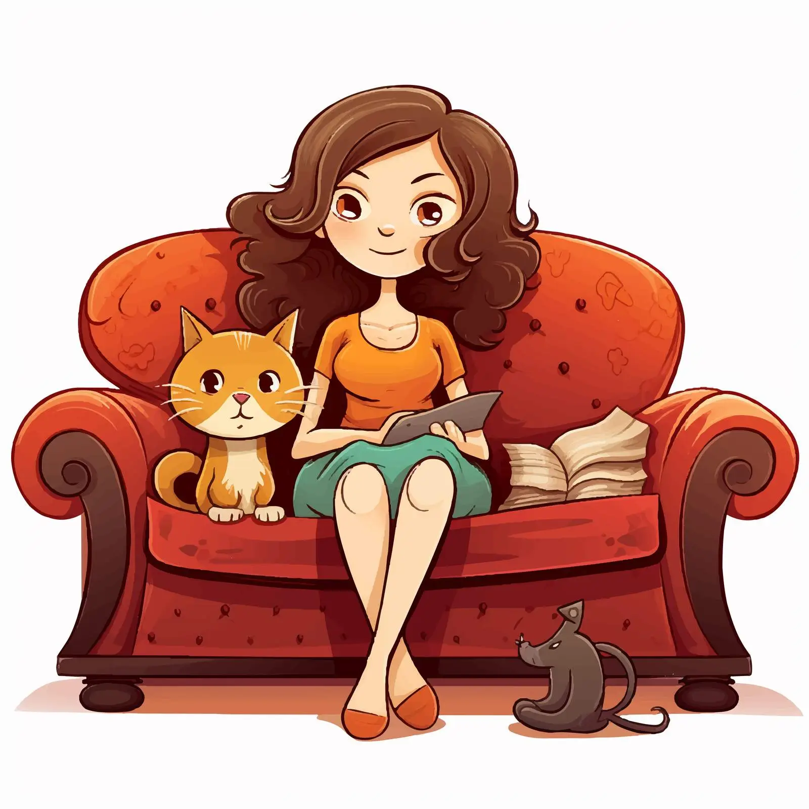 Girl and Cat on Sofa Vector Illustration — free download from Dotvec