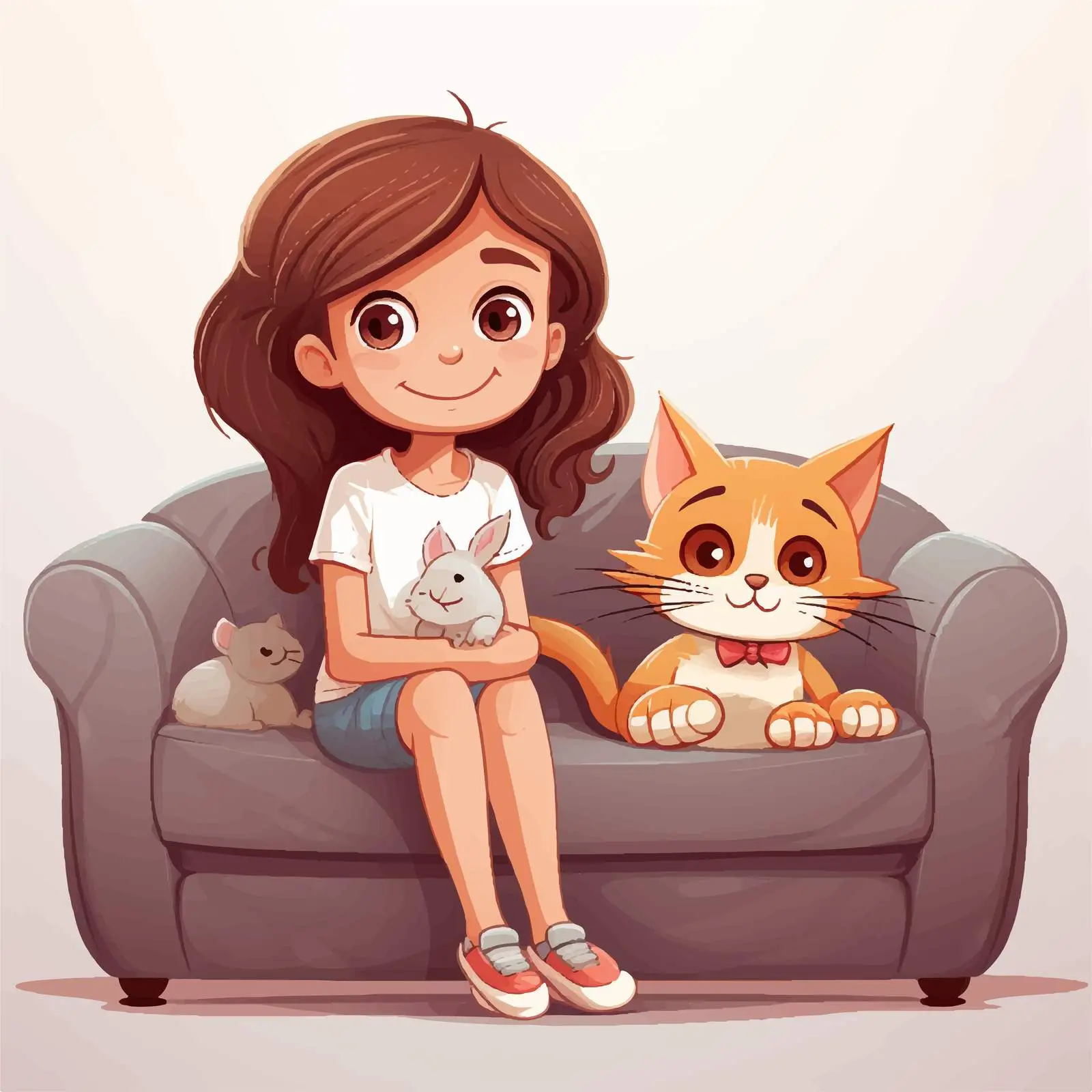Girl and Cat Relaxing on a Sofa — free download from Dotvec