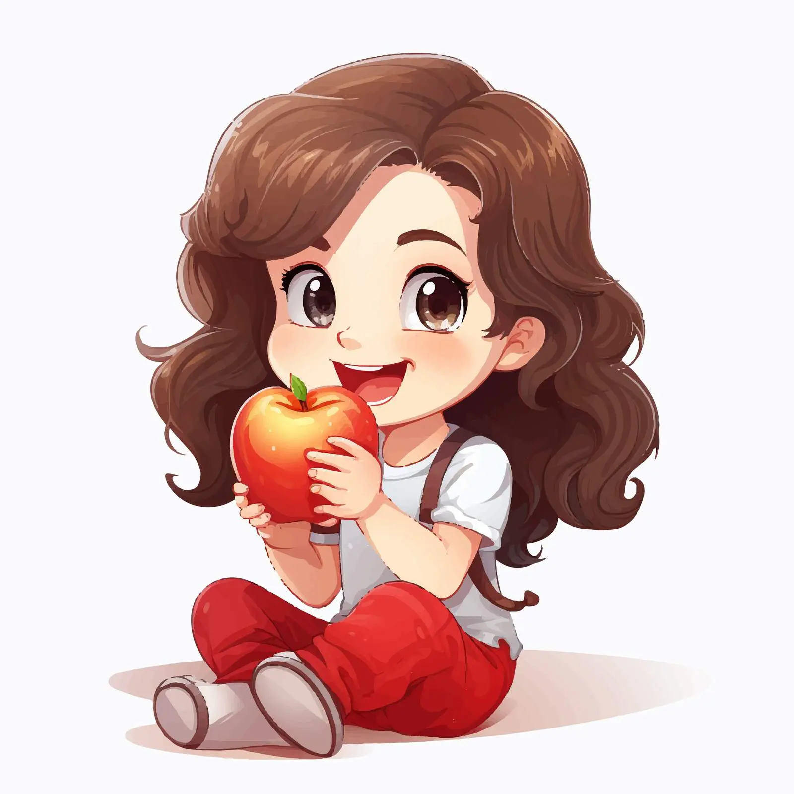 Girl Biting Apple Illustration on White Background — free download from Dotvec