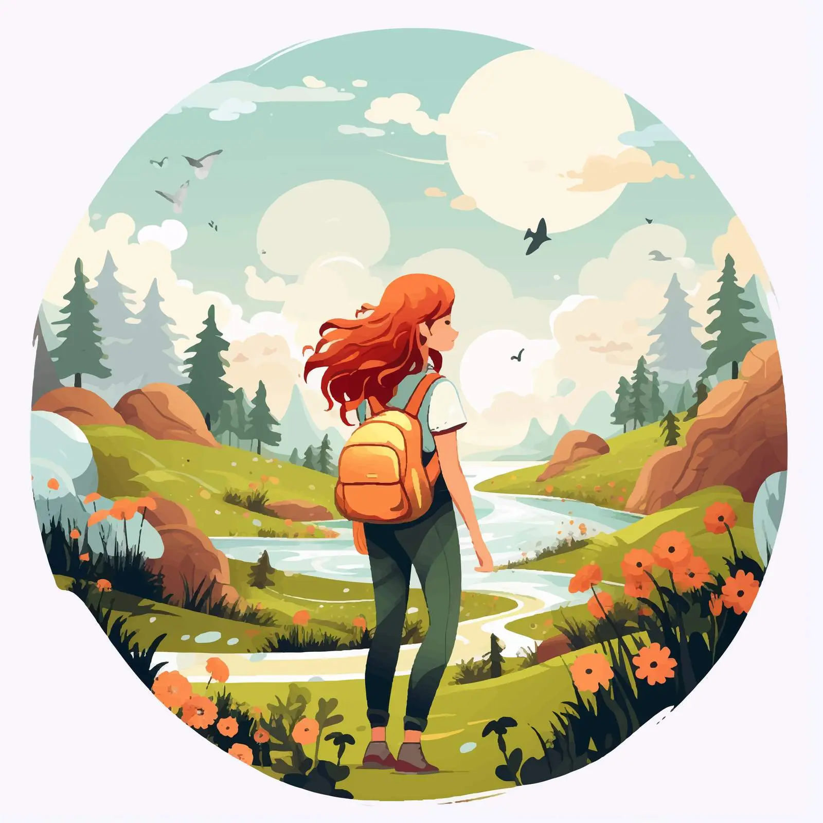 Girl Enjoying Nature's Beauty Illustration — free download from Dotvec