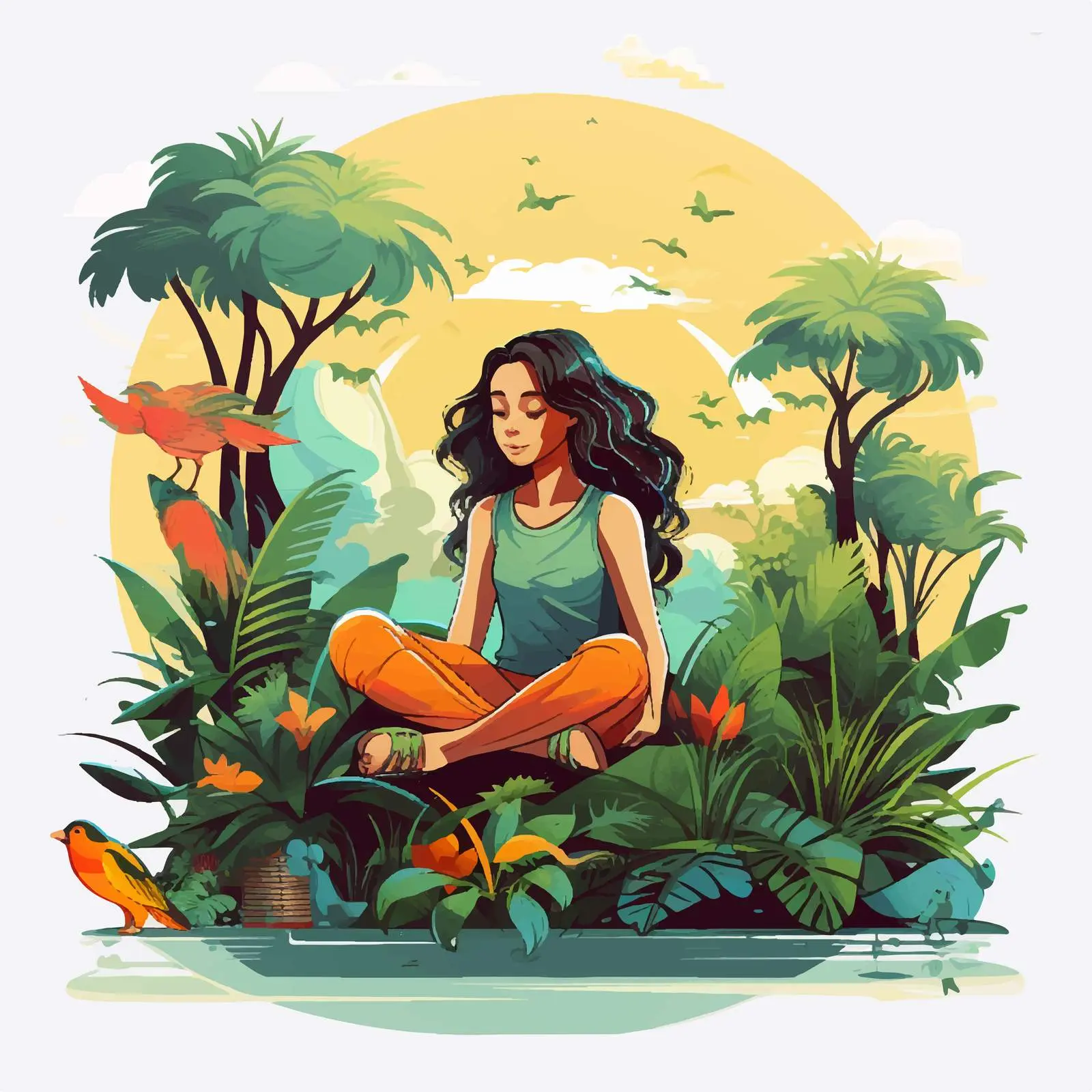 Girl Enjoying Nature Illustration — free download from Dotvec