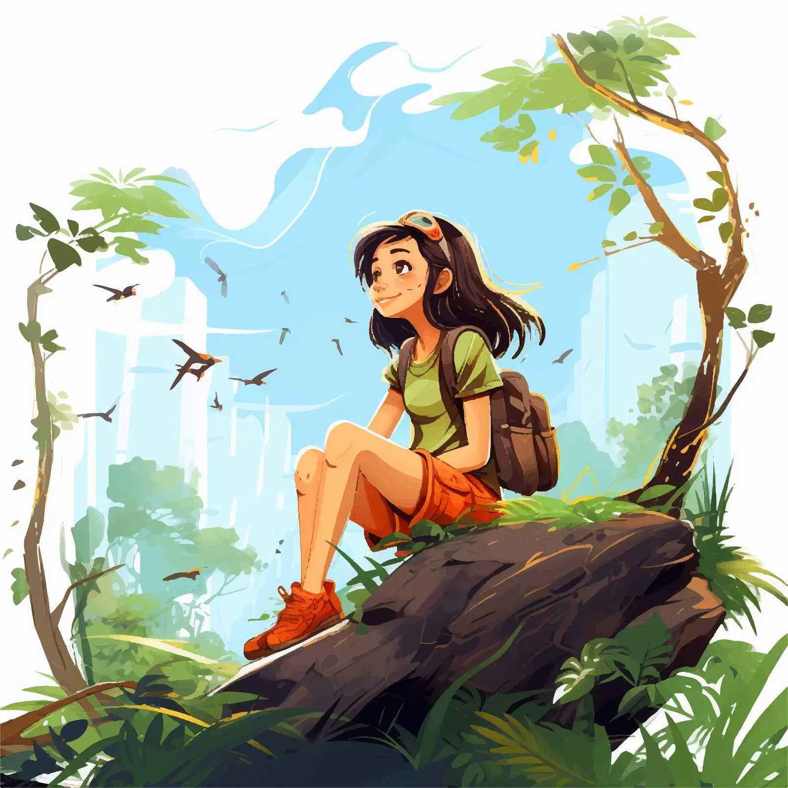 Girl Enjoying Nature Illustration Vector — free download from Dotvec