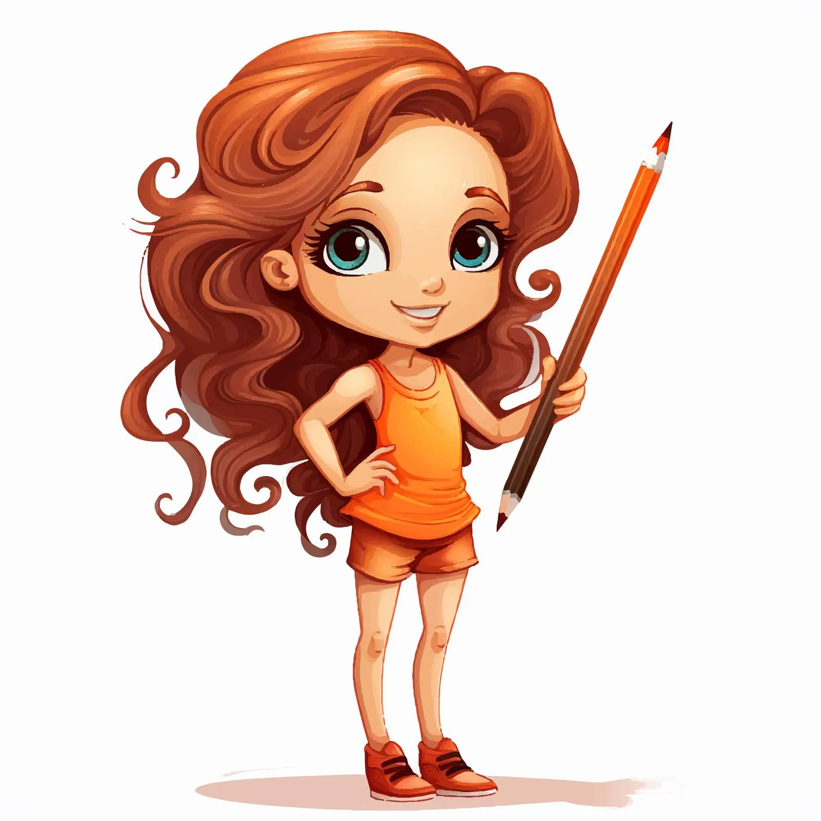Girl Holding a Pencil Vector Illustration — free download from Dotvec