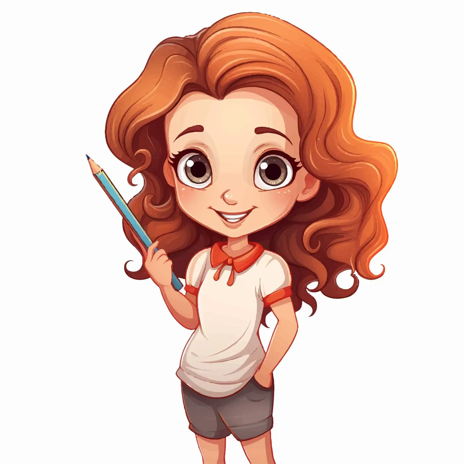 Girl Holding Pencil Cartoon Vector Illustration — free download from Dotvec