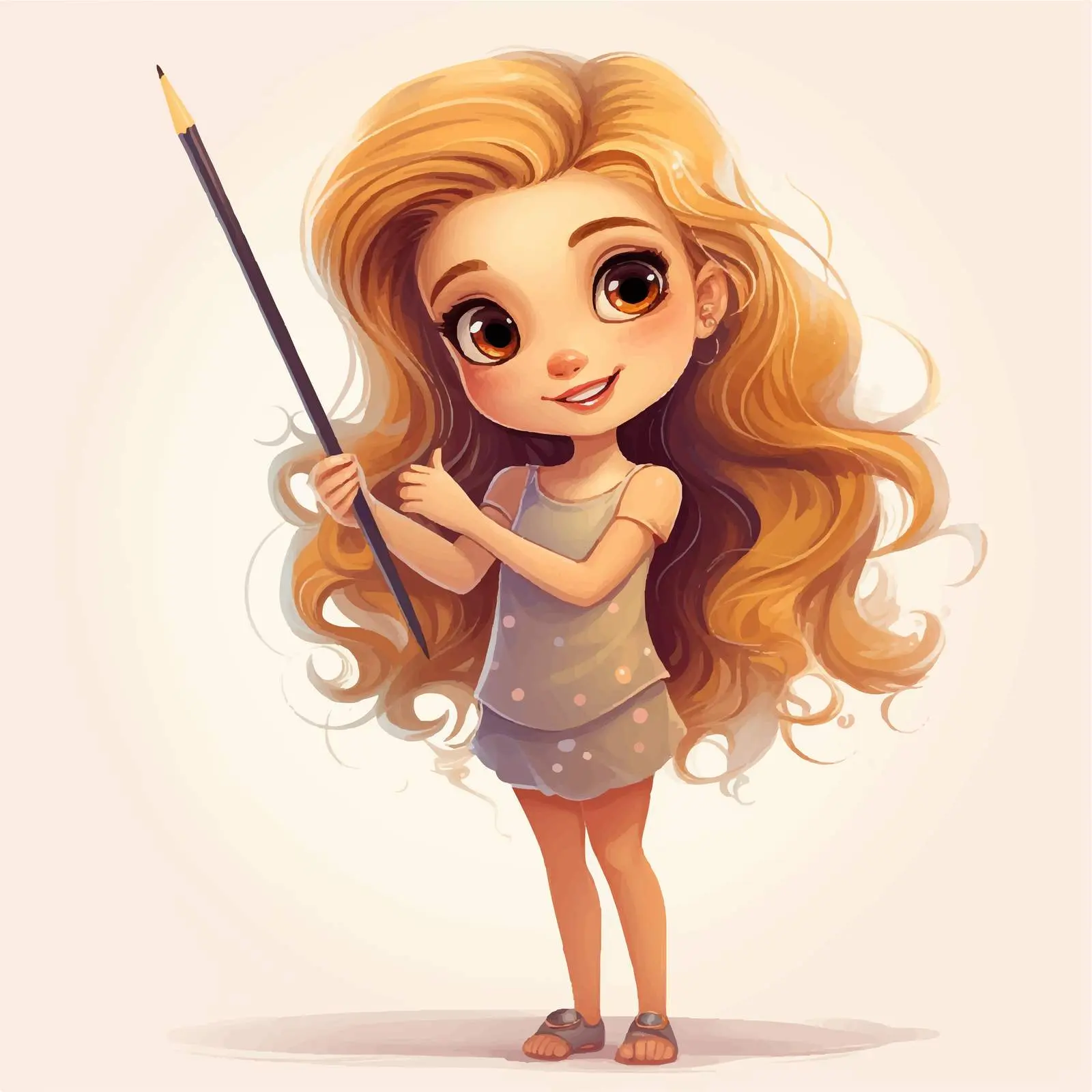 Girl Holding Pencil Cartoon Vector Illustration — free download from Dotvec