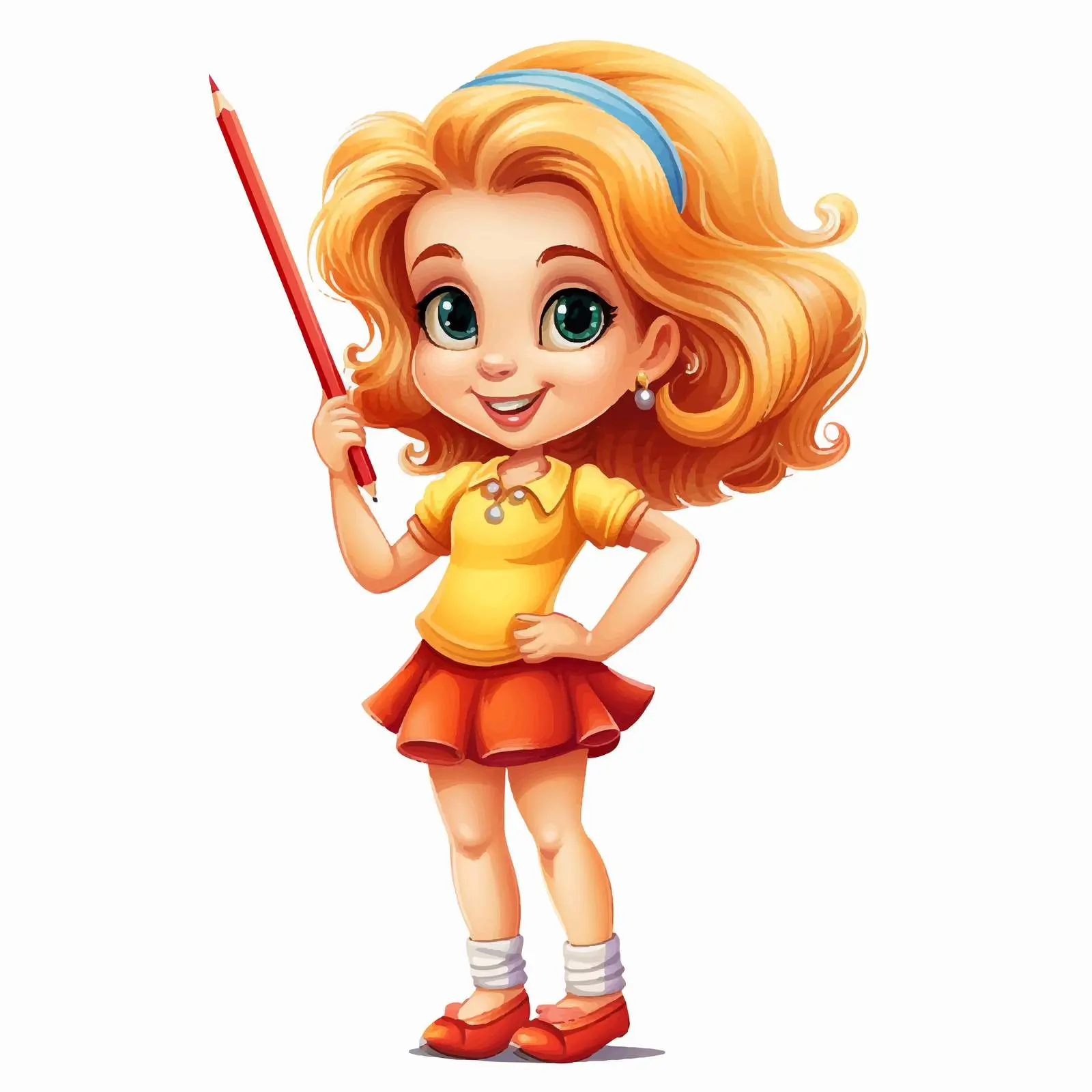 Cartoon Girl Holding Pencil Vector Illustration — free download from Dotvec