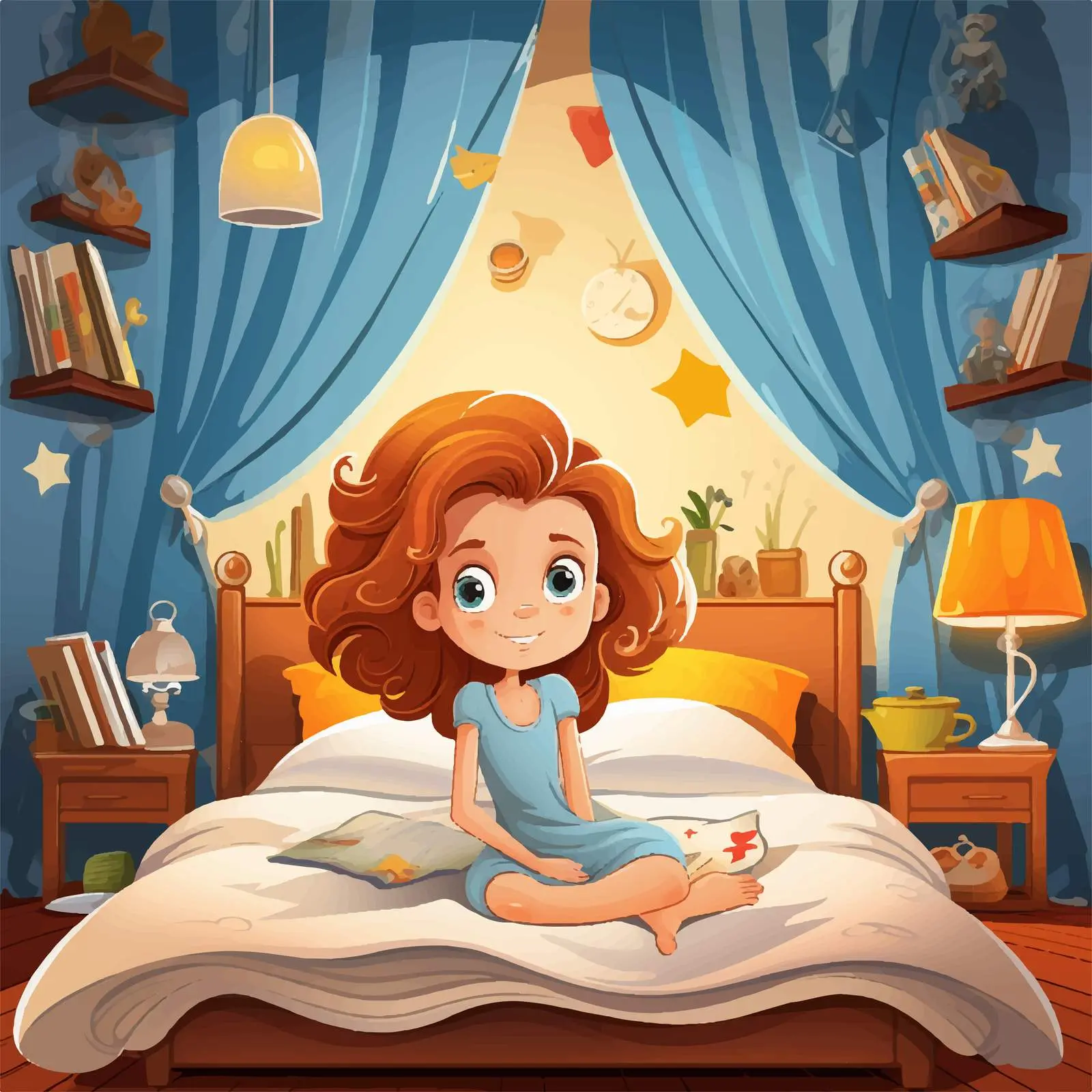 Girl in Beautiful Bedroom Vector Illustration — free download from Dotvec