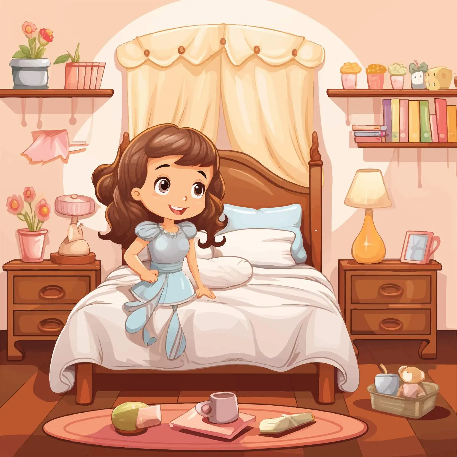 Girl in a Beautiful Bedroom Vector Illustration — free download from Dotvec