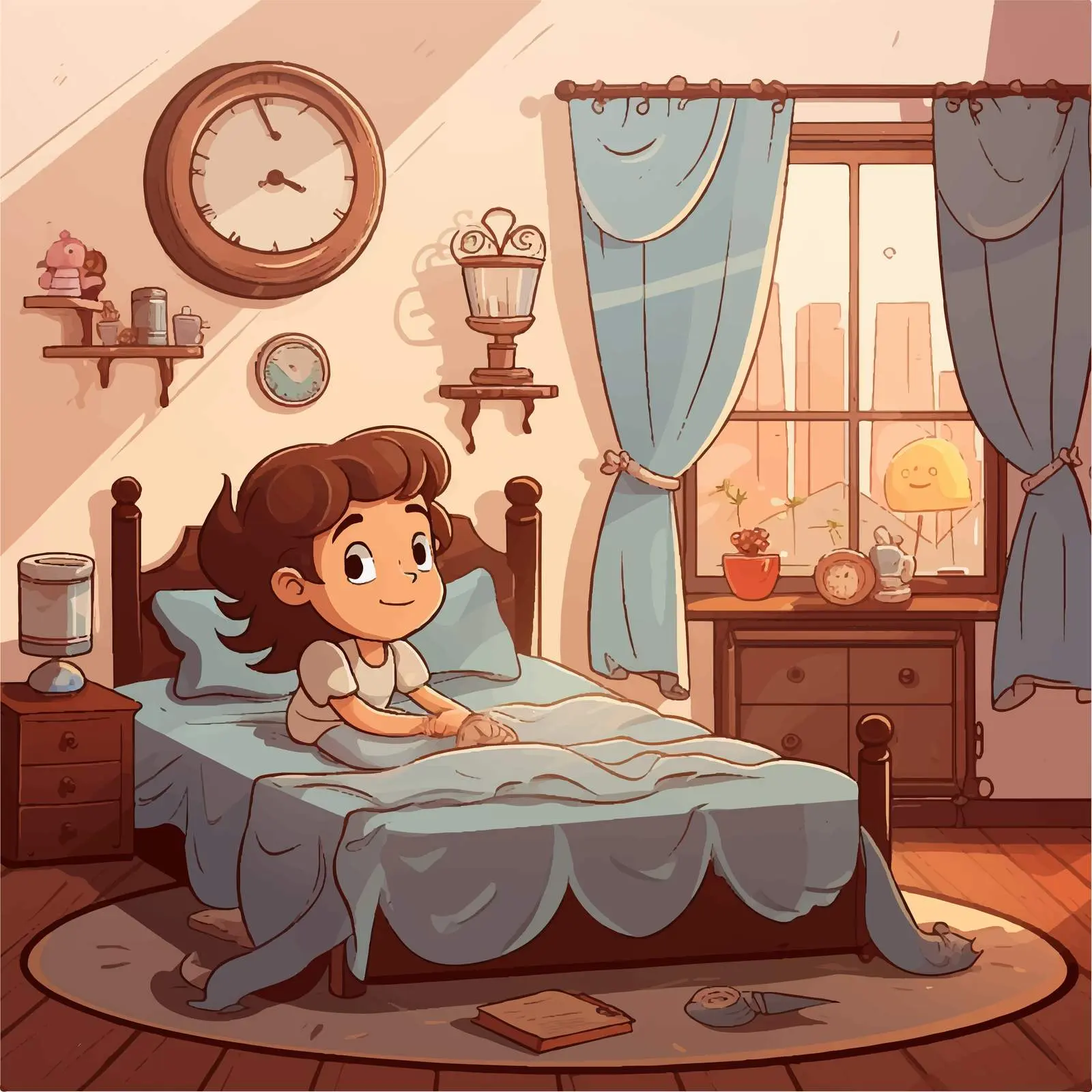 Girl in Beautiful Bedroom Vector Illustration — free download from Dotvec