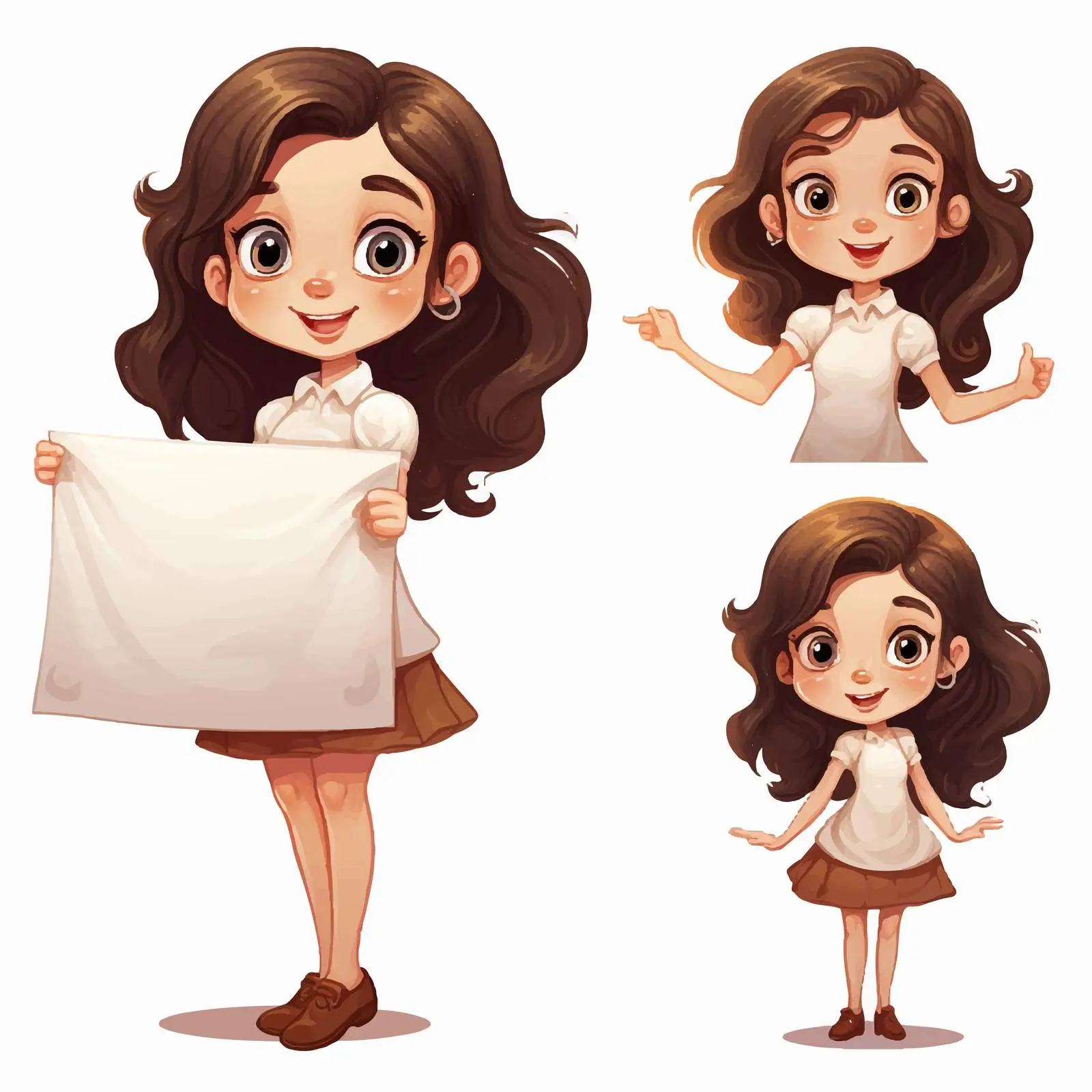 Girl Illustrations with Sign in Various Poses — free download from Dotvec
