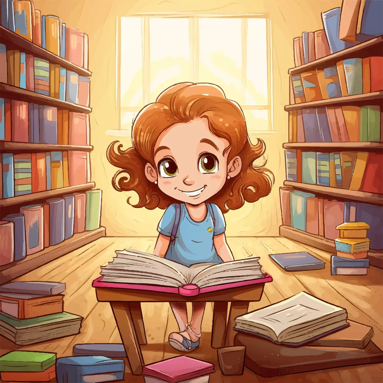 Girl Studying in Classroom with Books — free download from Dotvec