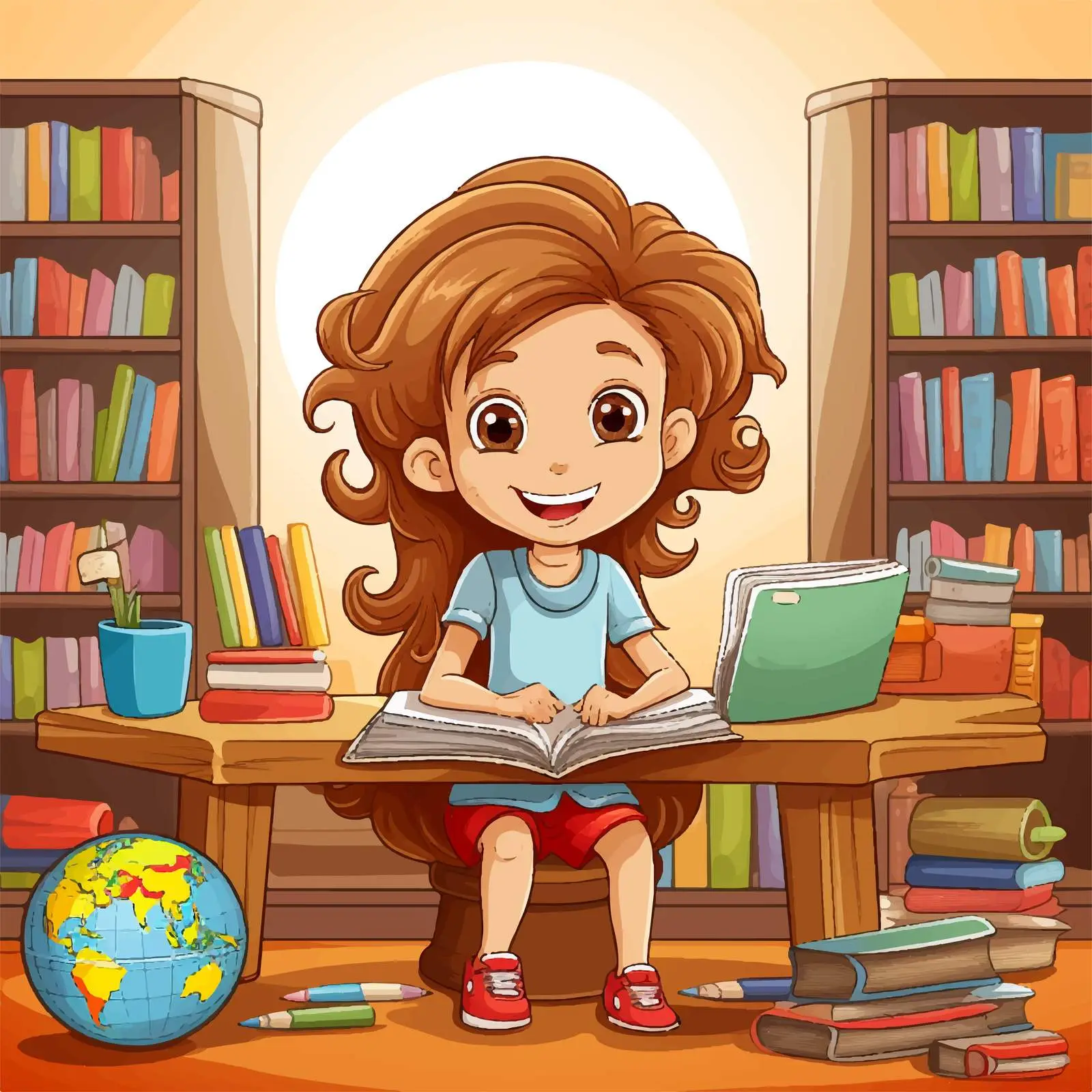 Girl Studying in Classroom with Books — free download from Dotvec