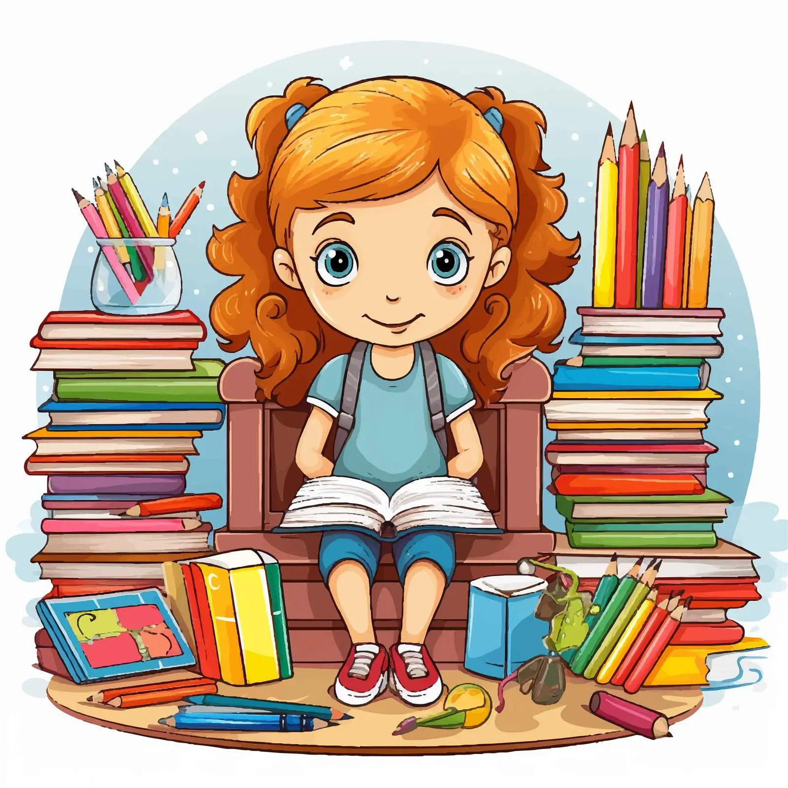 Girl Studying in Classroom with Books — free download from Dotvec
