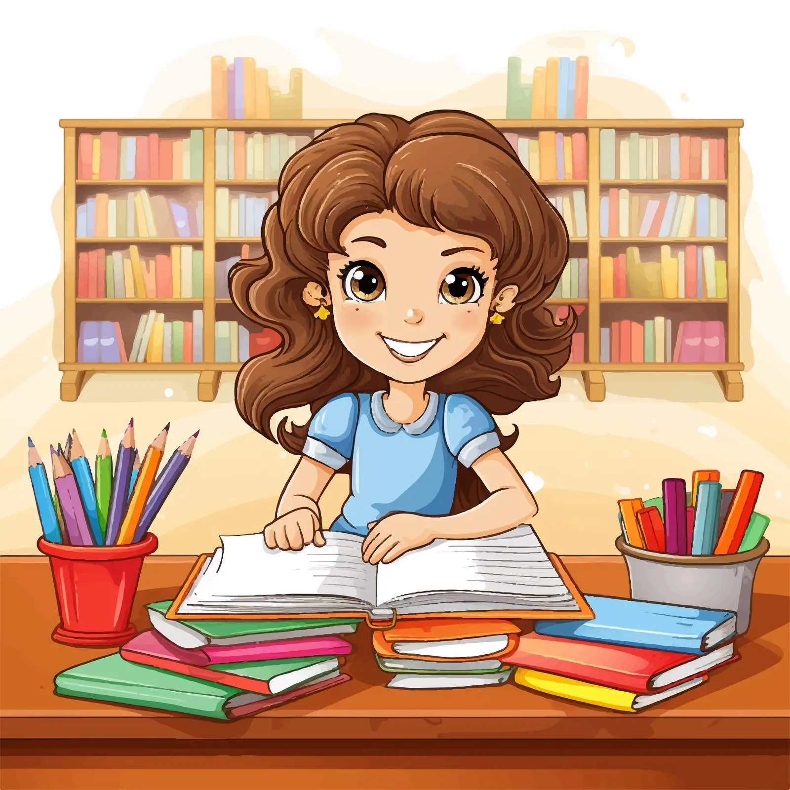 Girl in Classroom with Books Illustration — free download from Dotvec