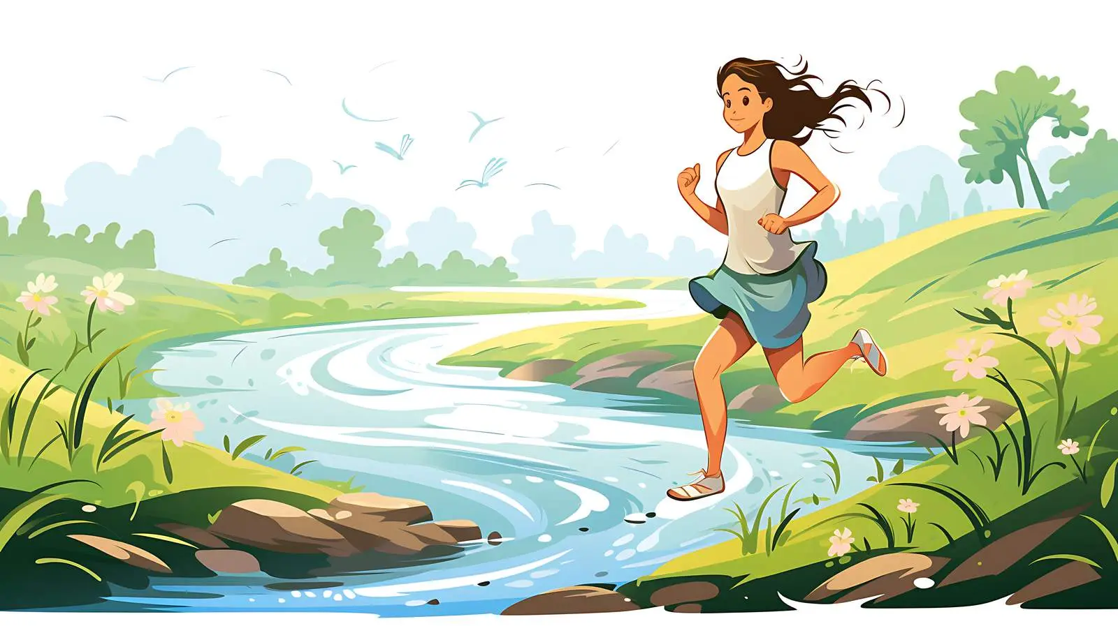Girl Running Along River — free download from Dotvec
