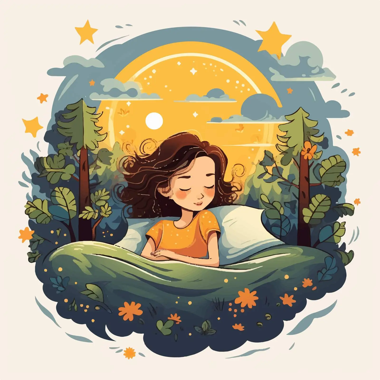 Girl Sleeping in Bed Surrounded by Nature — free download from Dotvec
