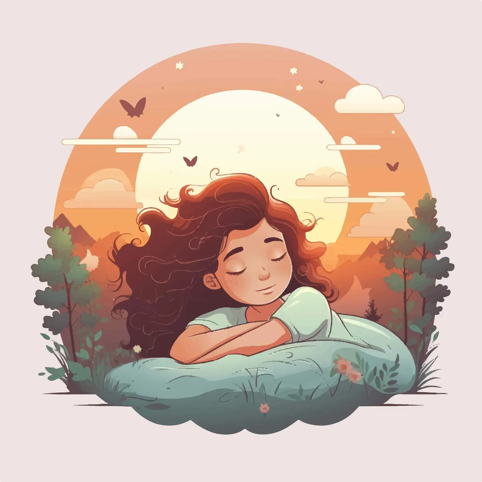 Girl Sleeping in Bed Surrounded by Nature — free download from Dotvec