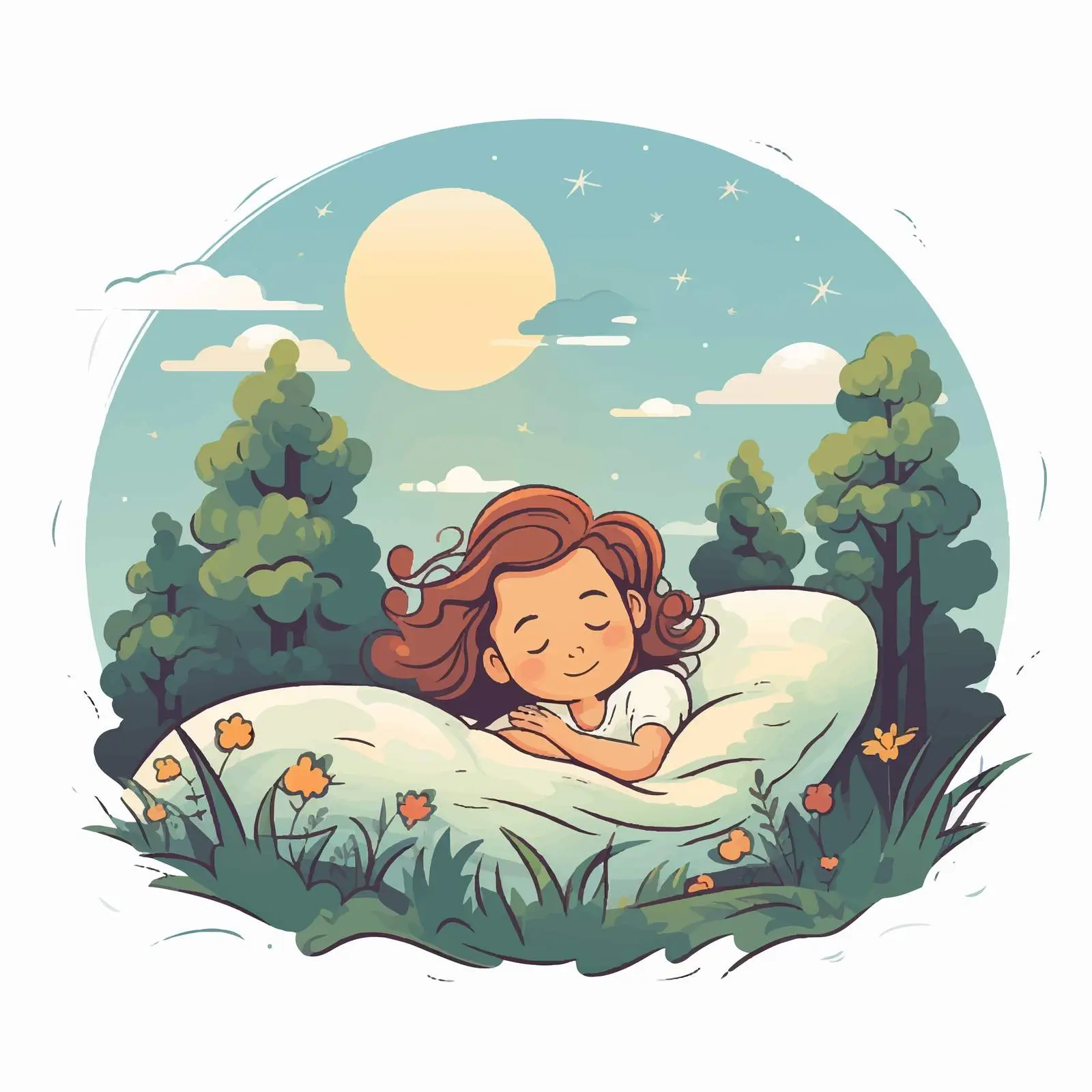 Girl Sleeping in Beautiful Nature Illustration — free download from Dotvec