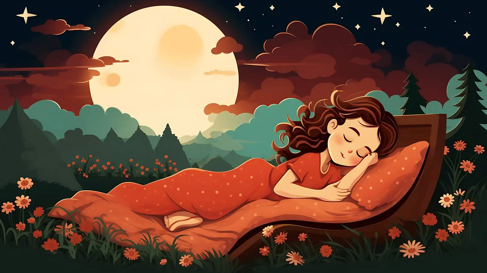 Girl Sleeping in Beautiful Bed Illustration — free download from Dotvec