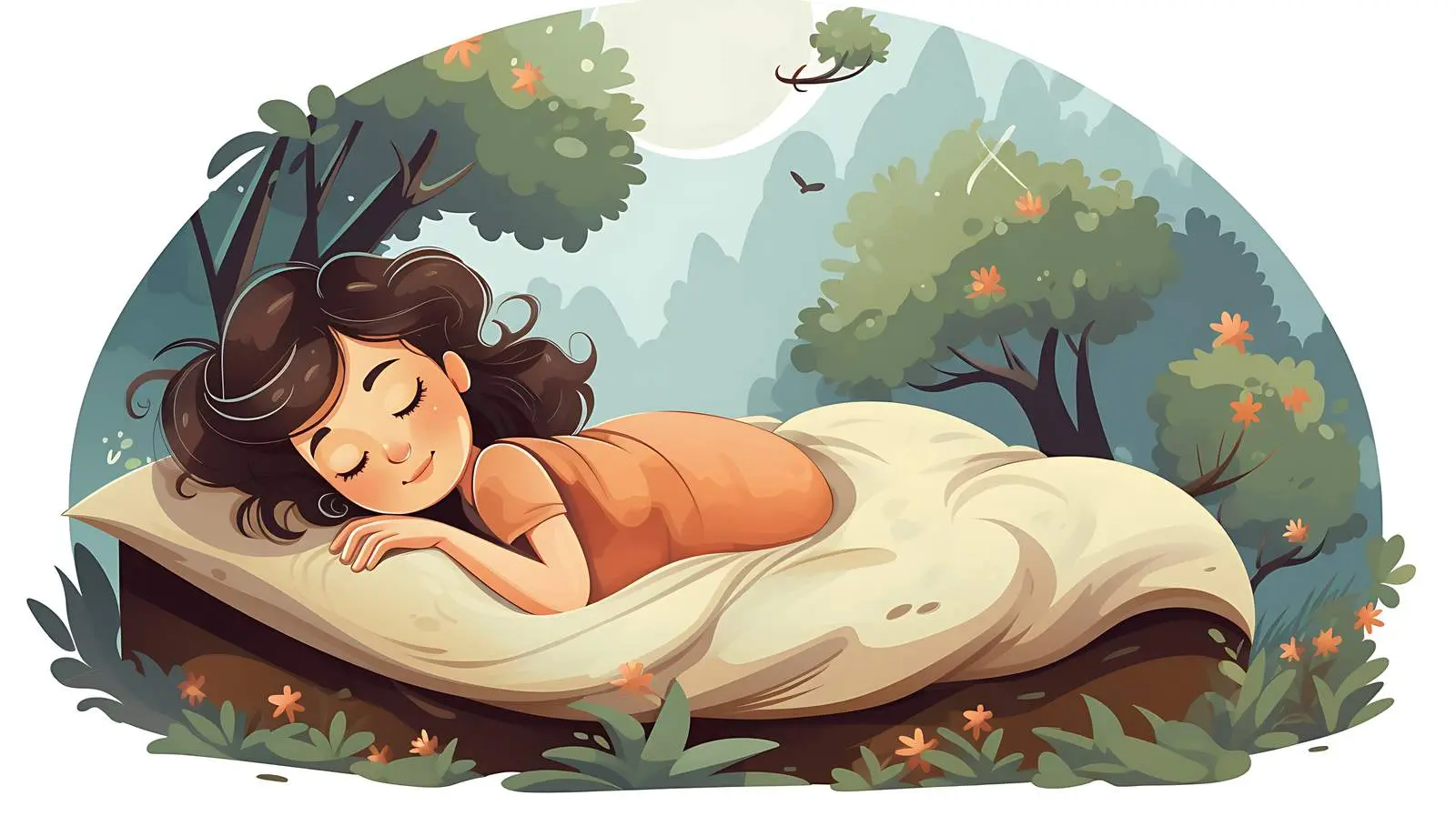 Girl Sleeping in Beautiful Bed Illustration — free download from Dotvec