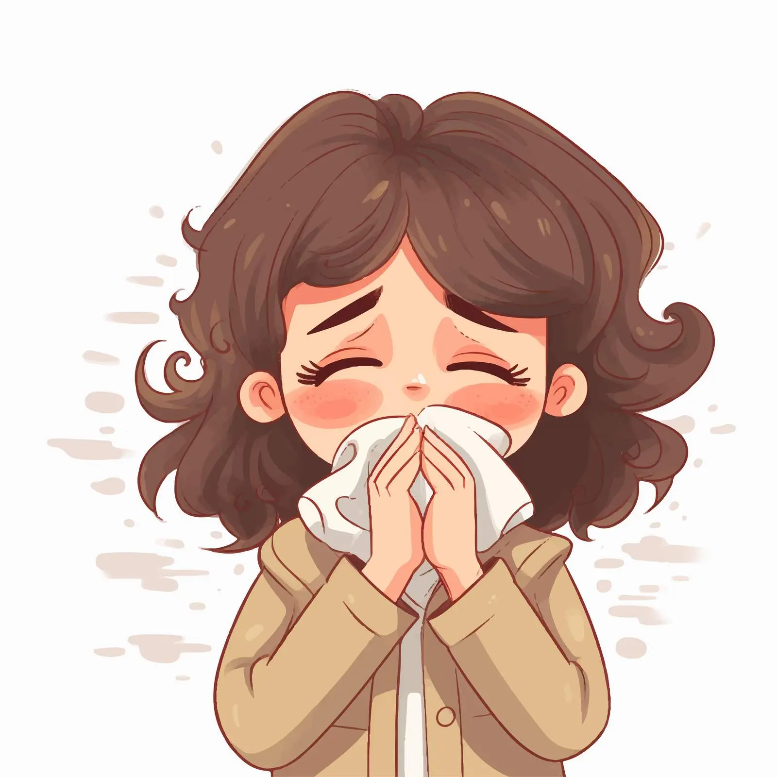Cartoon Vector of a Girl Sneezing – free sneezing image from Dotvec