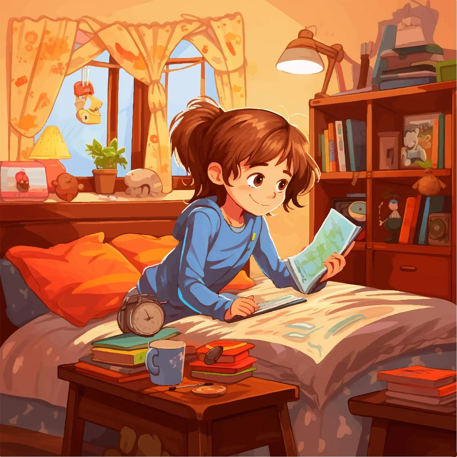 Girl Studying in Her Room Illustration Vector — free download from Dotvec