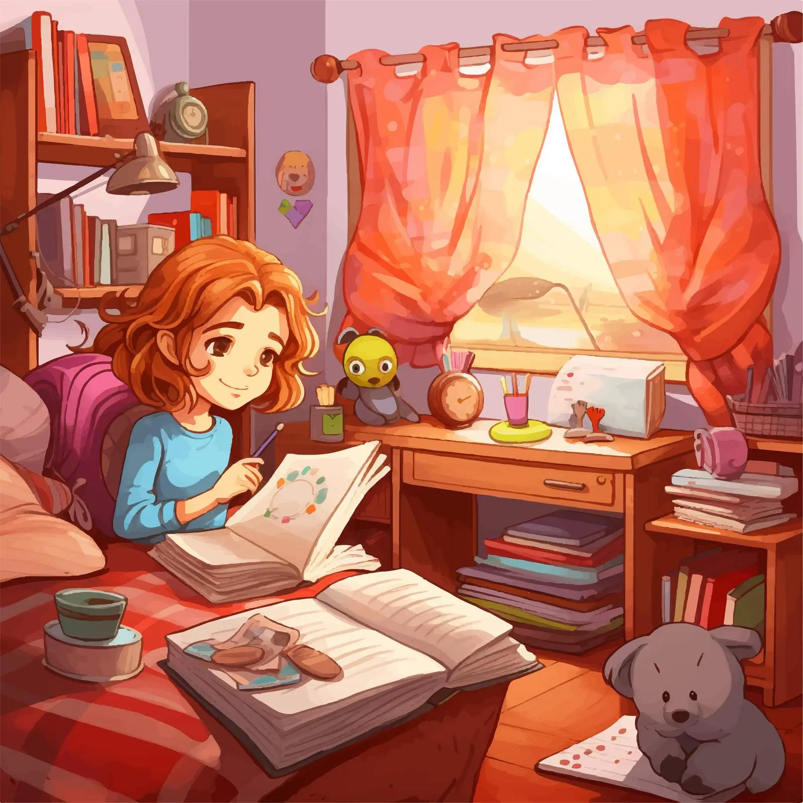 Girl Studying in Her Room Illustration — free download from Dotvec