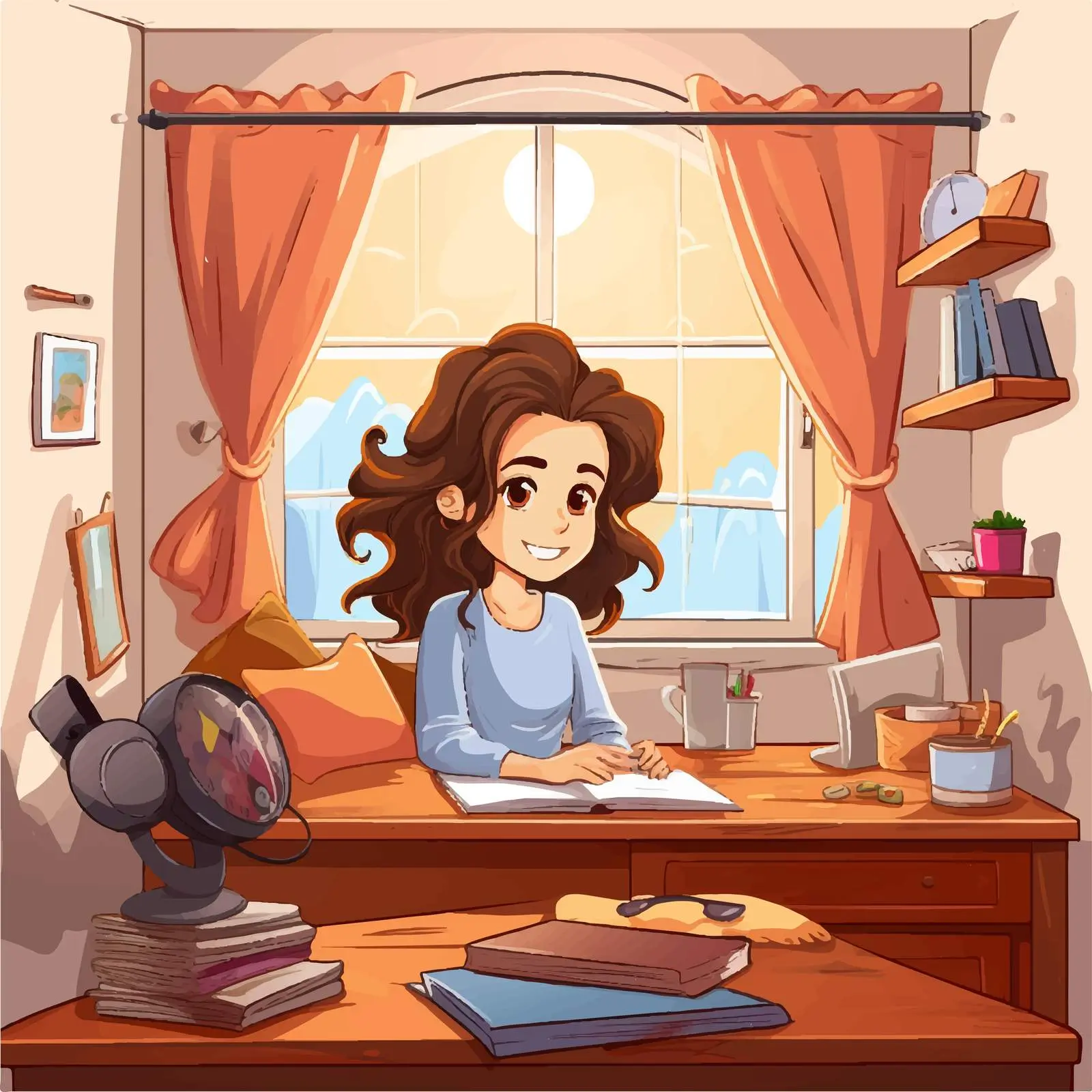 Girl Studying in Her Room Vector Illustration — free download from Dotvec