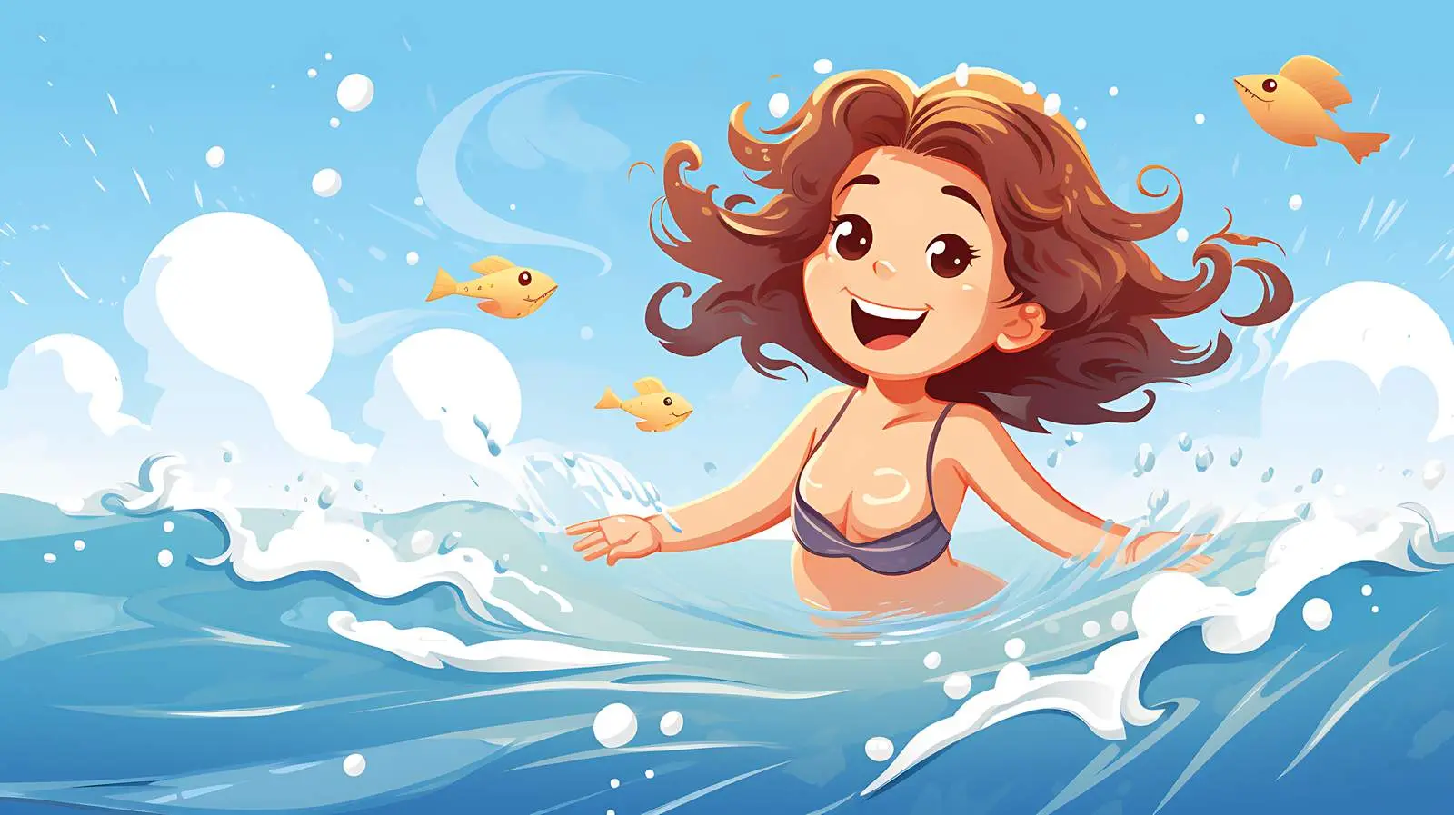 Girl Swimming at Sea Illustration — free download from Dotvec