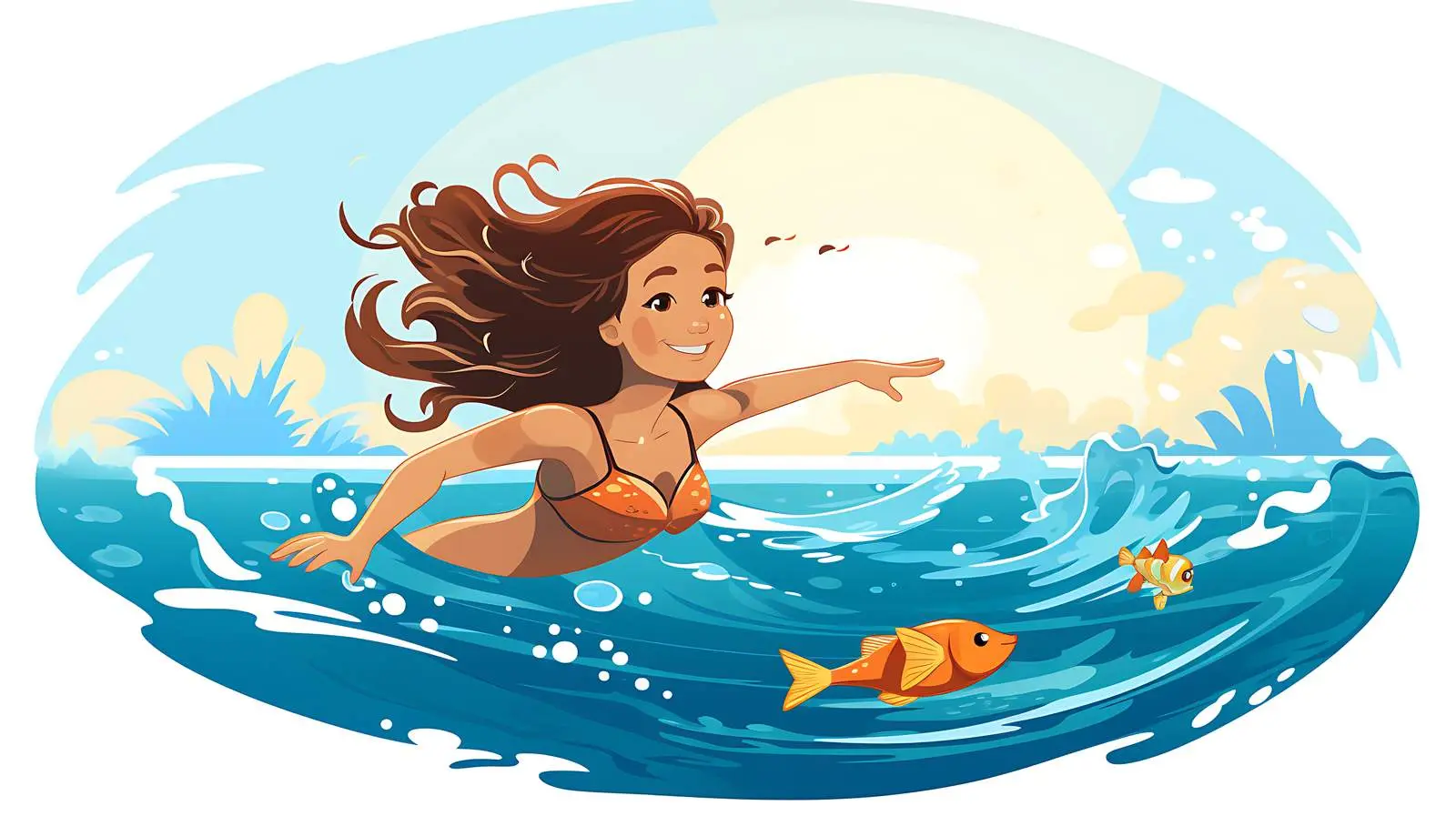 Girl Swimming at Sea Illustration — free download from Dotvec