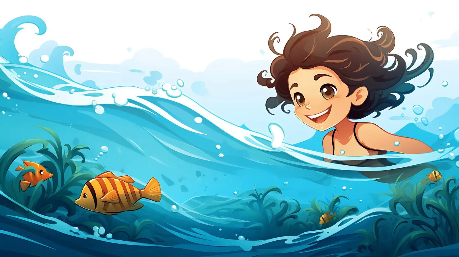Girl Swimming at Sea Illustration — free download from Dotvec