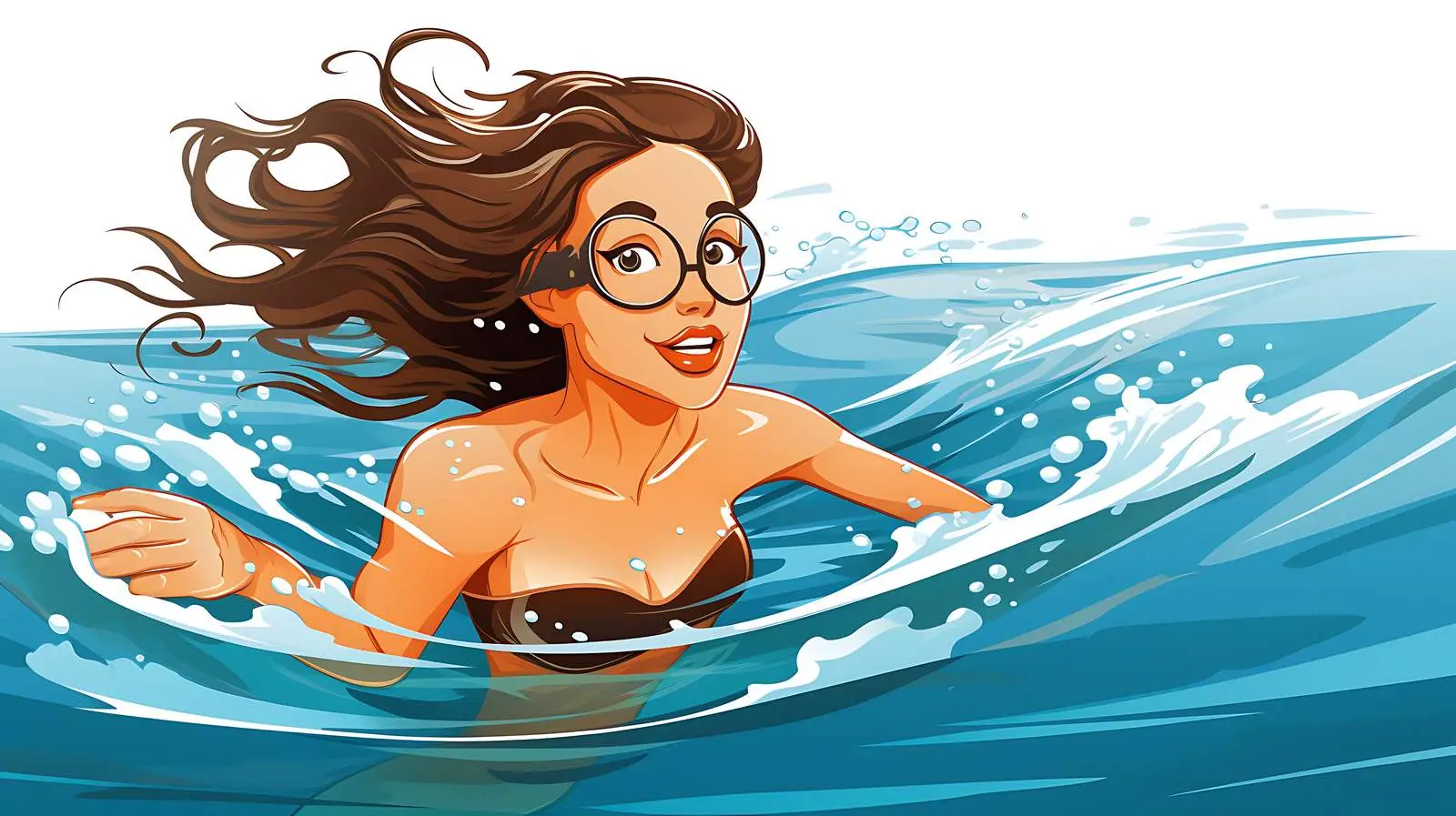 Girl Swimming at Sea Illustration — free download from Dotvec