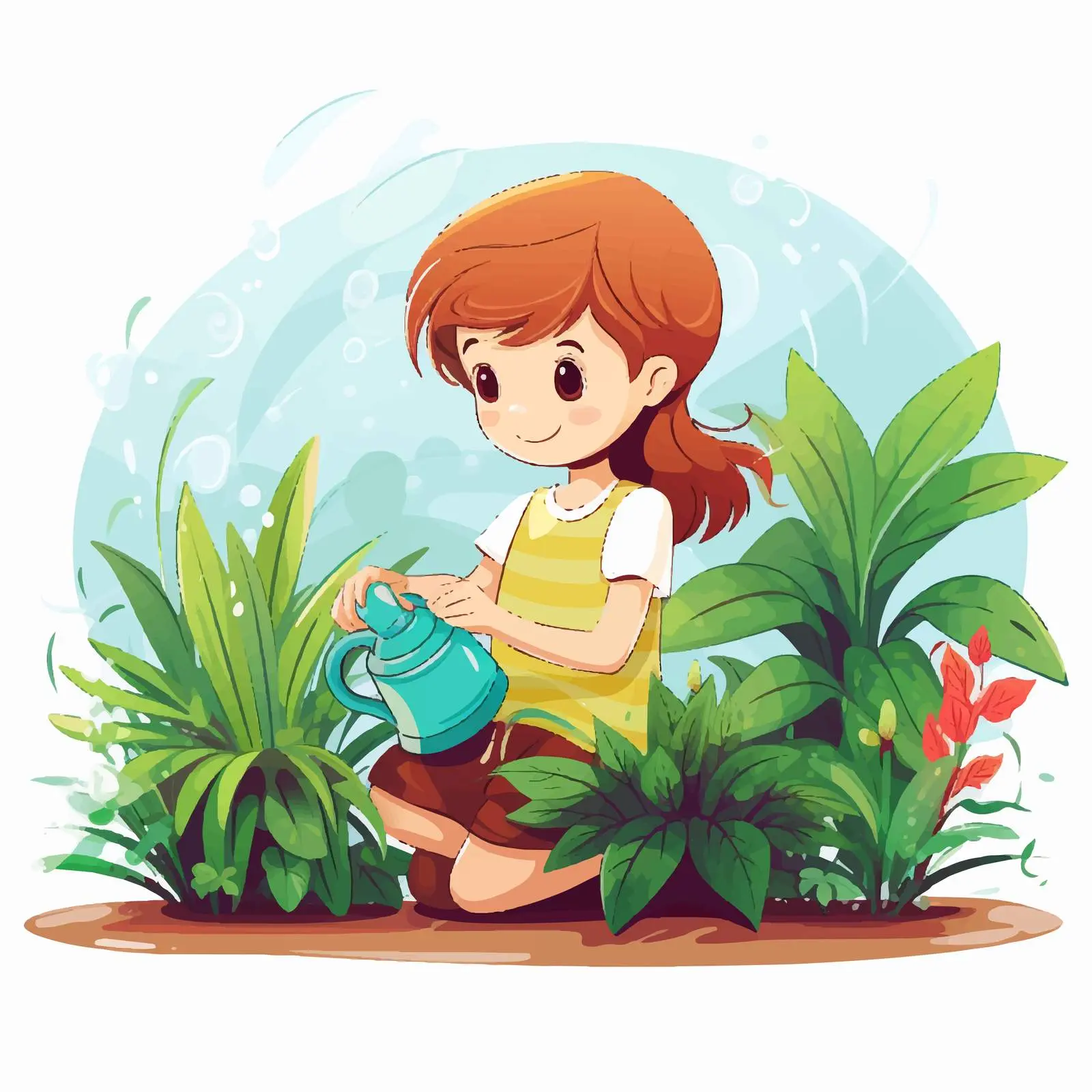 Girl Watering Plants - Cartoon Vector Illustration — free download from Dotvec